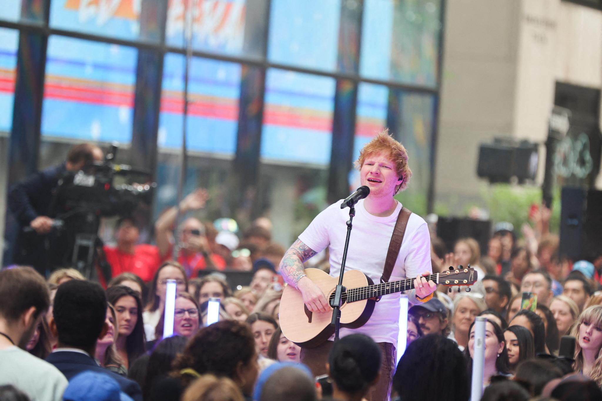 Singer Ed Sheeran seen performing a concert on the Today Show Plaza in NYC