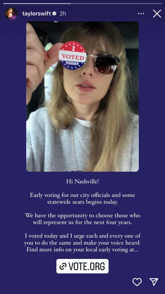 Taylor Swift's early voting Instagram story for Tennessee