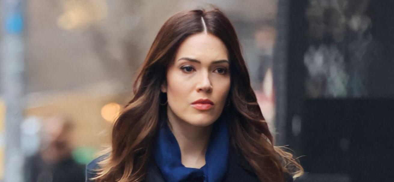 Actress and Singer Mandy Moore is seen on set filming scenes for her new show 'Dr Death' in New York City