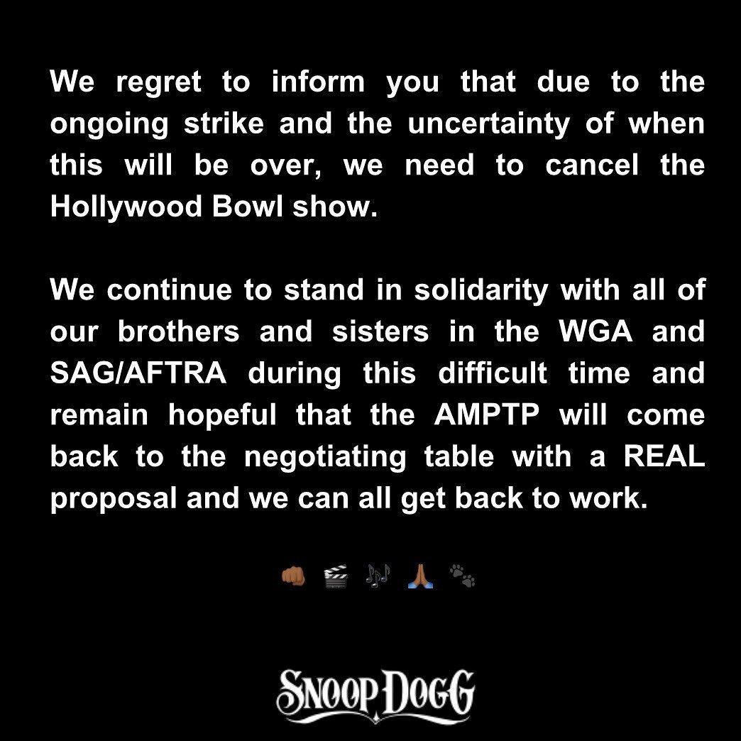 Snoop Dogg Announces Cancellation Of Hollywood Bowl Show In Support Of SAG Strike