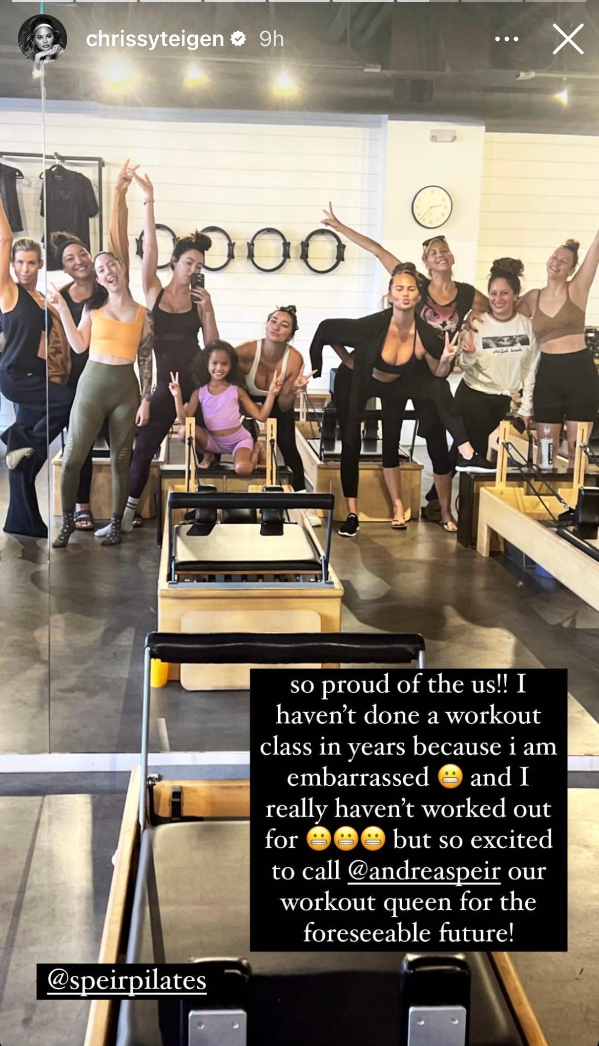 Chrissy Teigen does workout class for first time in years
