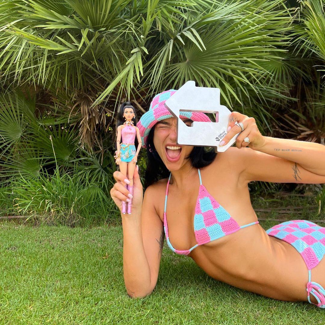 Dua Lipa Dons Cute Crochet Bikini As She Celebrates Her Song Hitting Number 1 On UK Music Charts