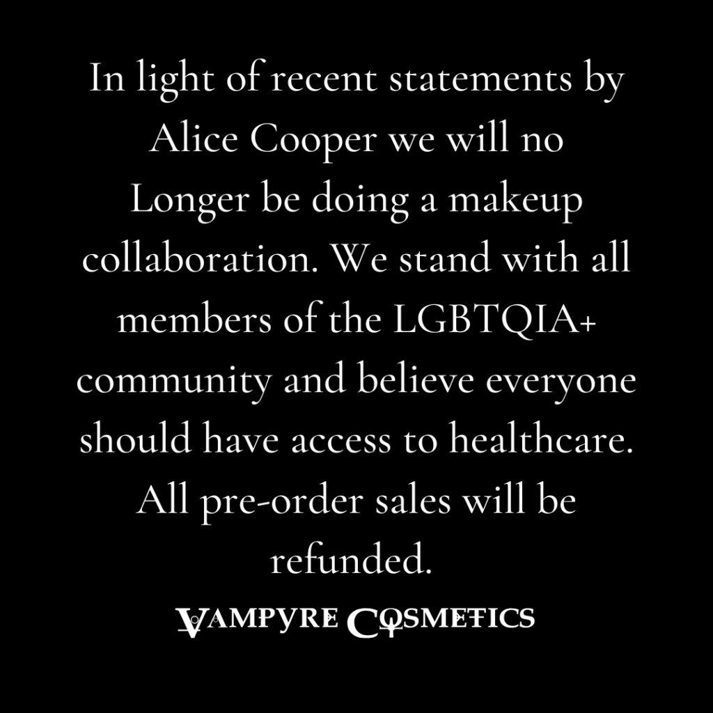 Alice Cooper dropped from Vampyre cosmetics