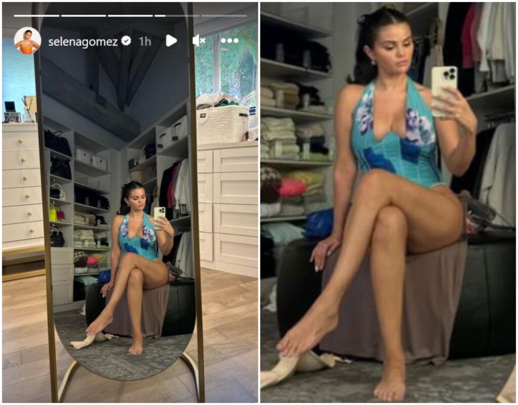 Selena Gomes stuns in a blue swimsuit