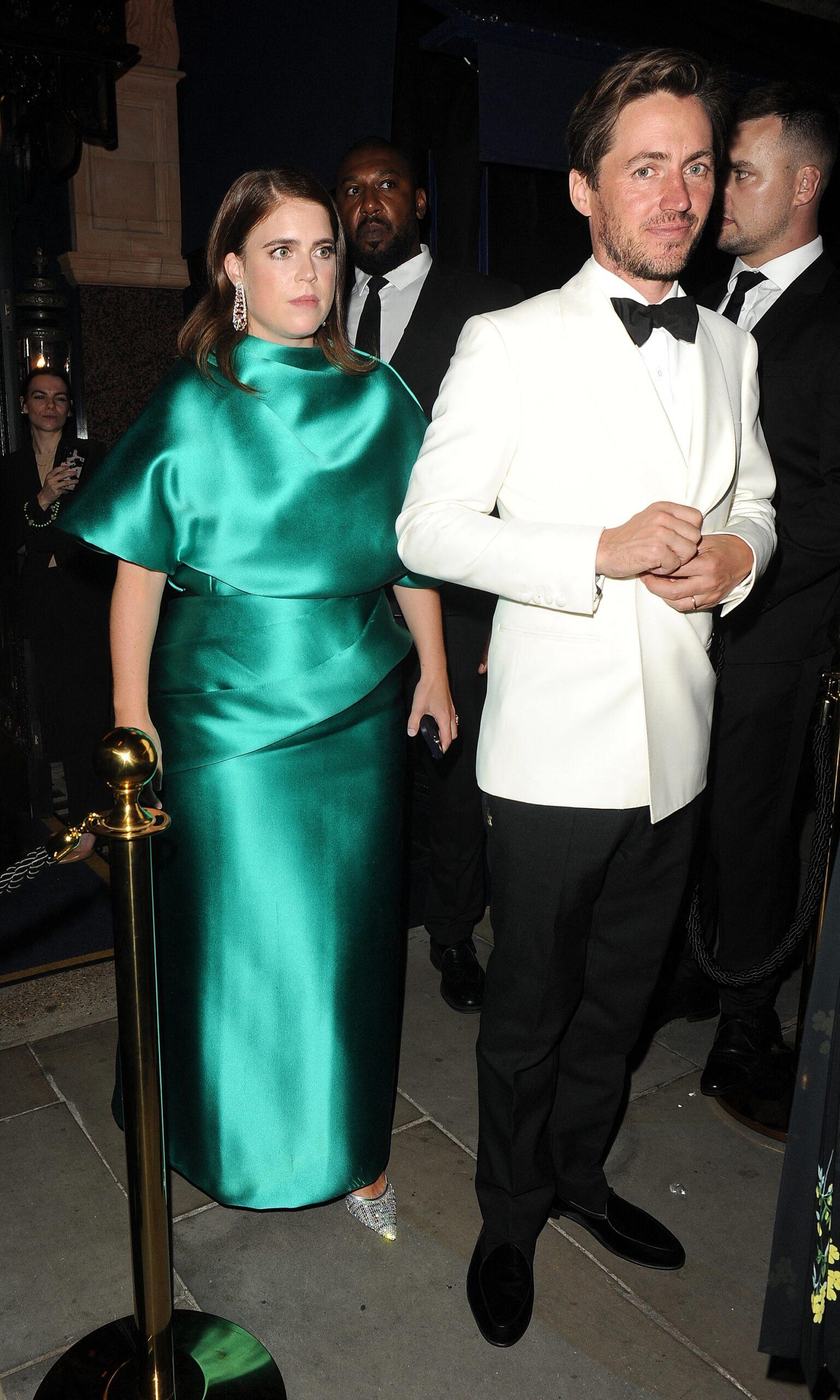 Princess Eugenie and Edoardo Mapelli Mozzi are seen leaving George Restaurant in Mayfair, having attended the Vogue World afterparty
