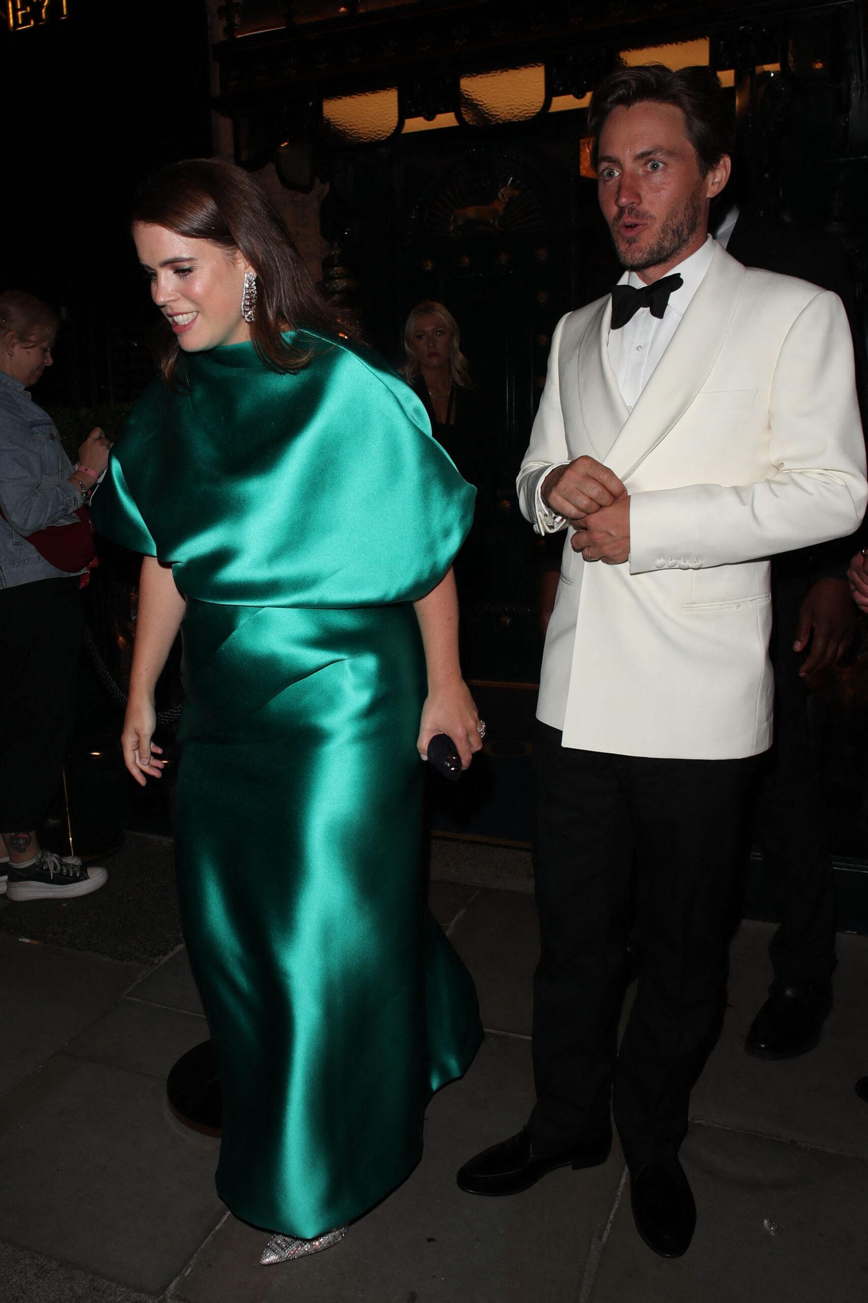 Princess Eugenie and Edoardo Mapelli Mozzi are seen leaving George Restaurant in Mayfair, having attended the Vogue World afterparty