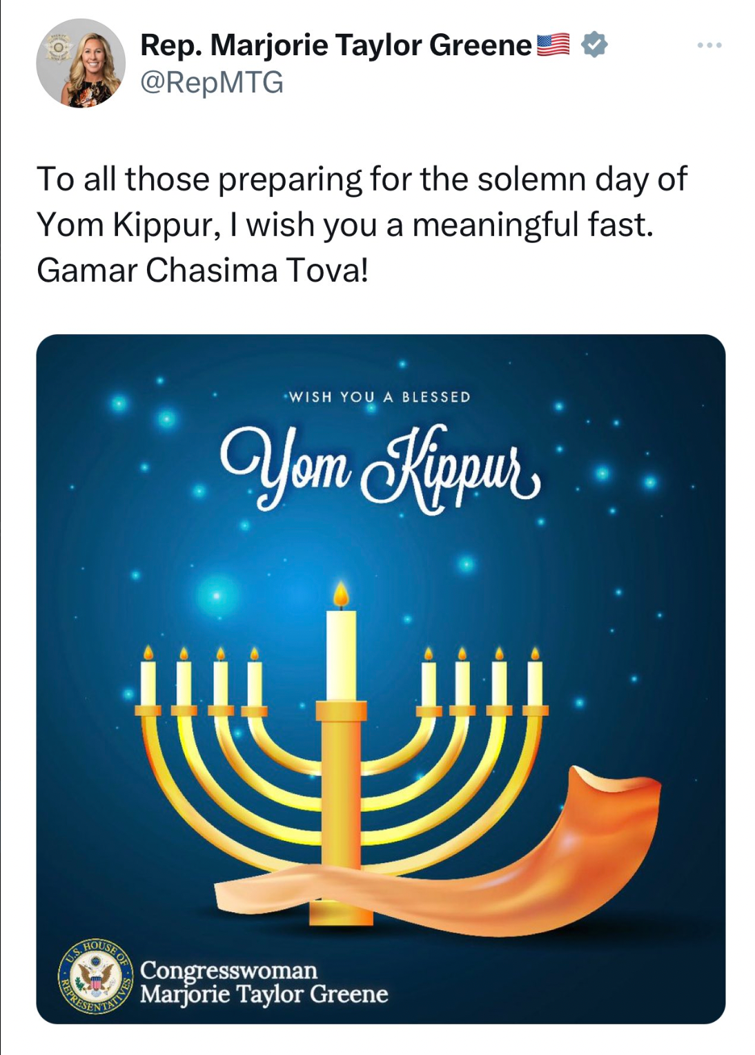 Marjorie Taylor Greene shares wrong image for 2023 Yom Kippur