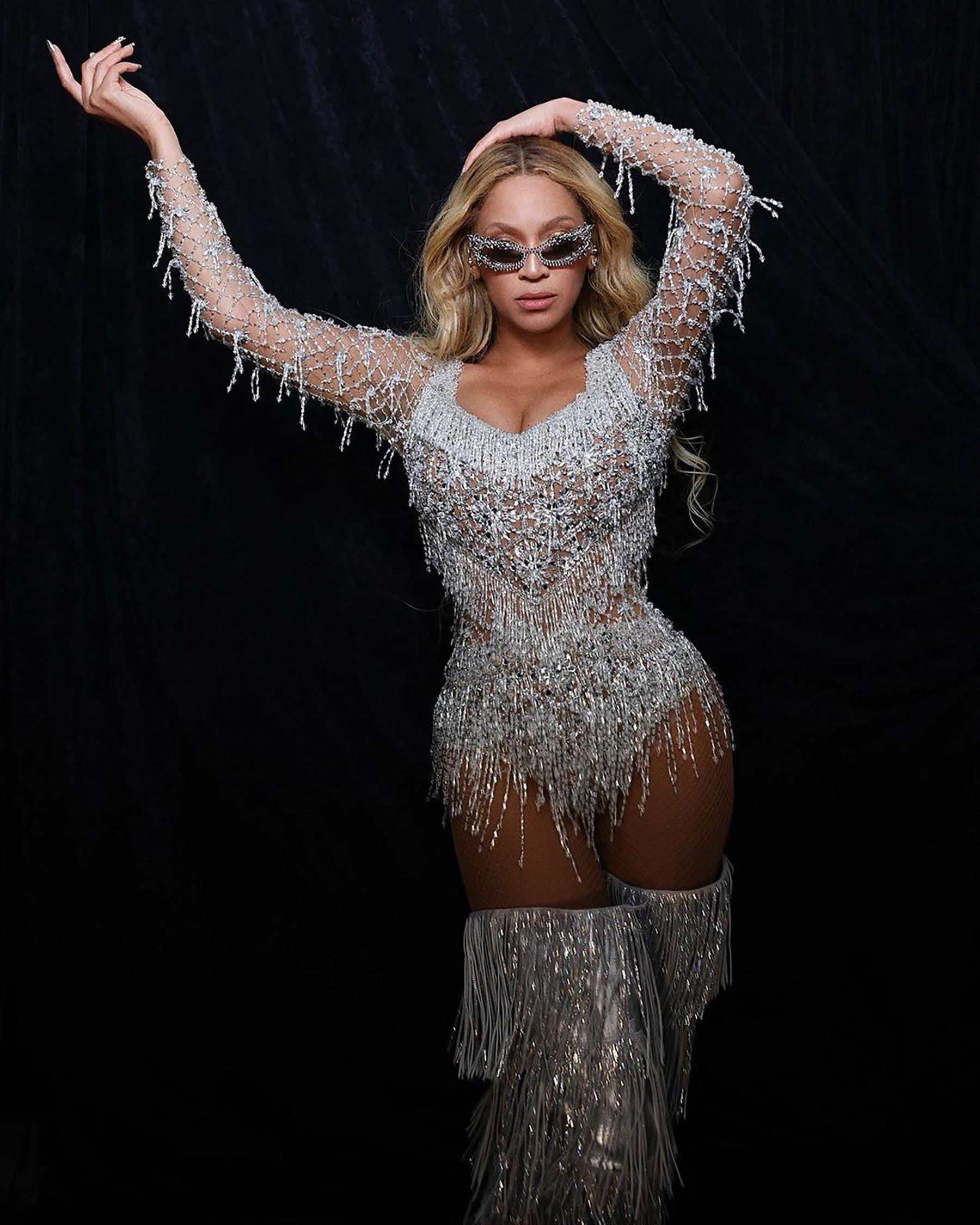 Beyoncé stuns in glittering ensemble created by Brazilian brand PatBo during Renaissance tour.
