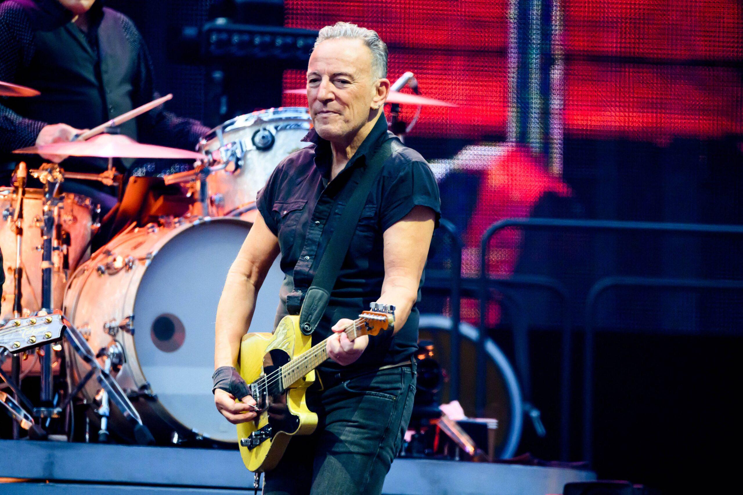 Bruce Springsteen during a performance with The E Street band at the Johan Cruijff ArenA in Amsterdam. The concert is part of the stadium tour with which 'The Boss' travels through Europe