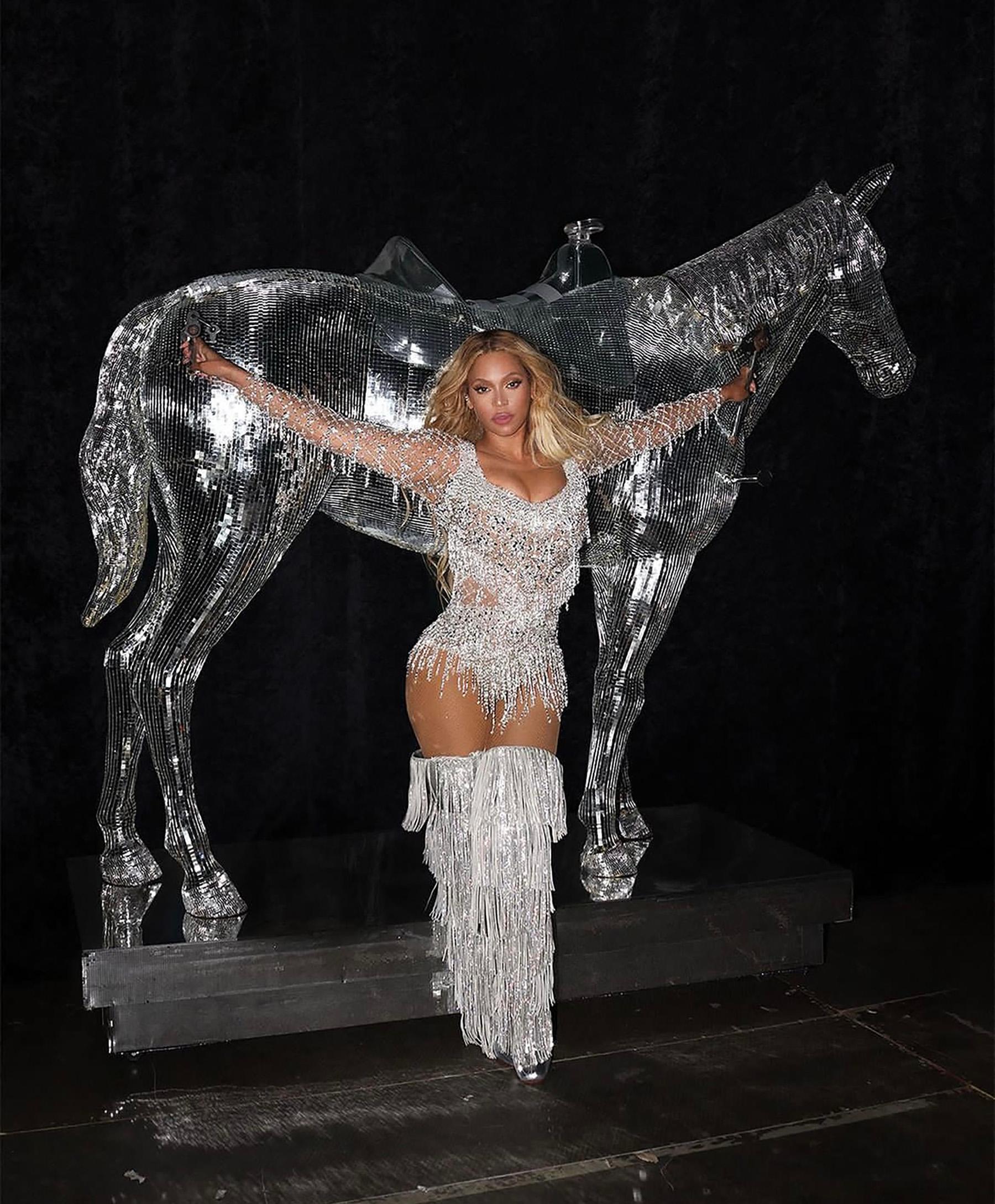 Beyoncé stuns in glittering ensemble by Brazilian brand PatBo during Renaissance tour.