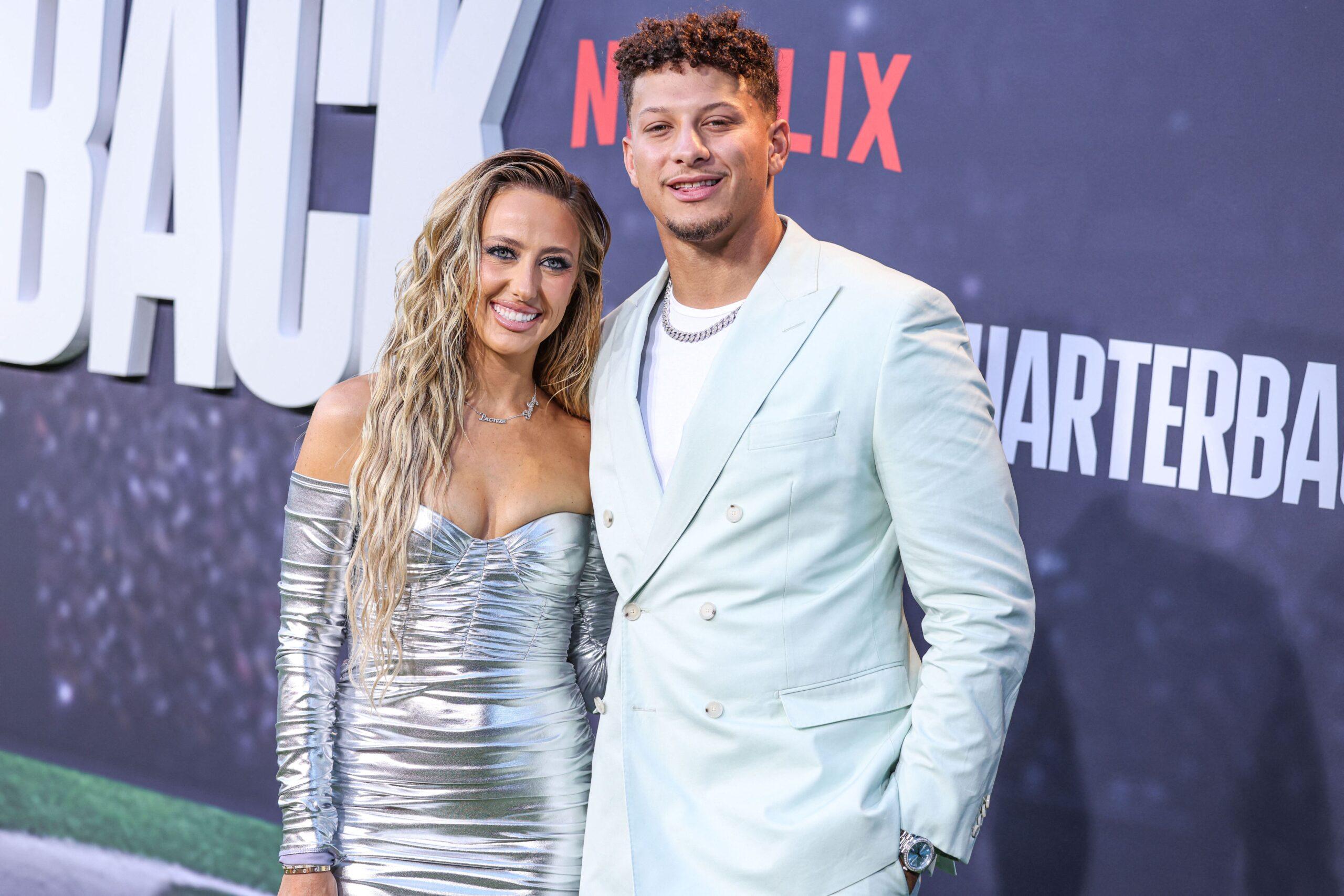 Brittany Mahomes and Patrick Mahomes attend the premiere of Netflix's 'Quarterback' season 1 in Los Angeles