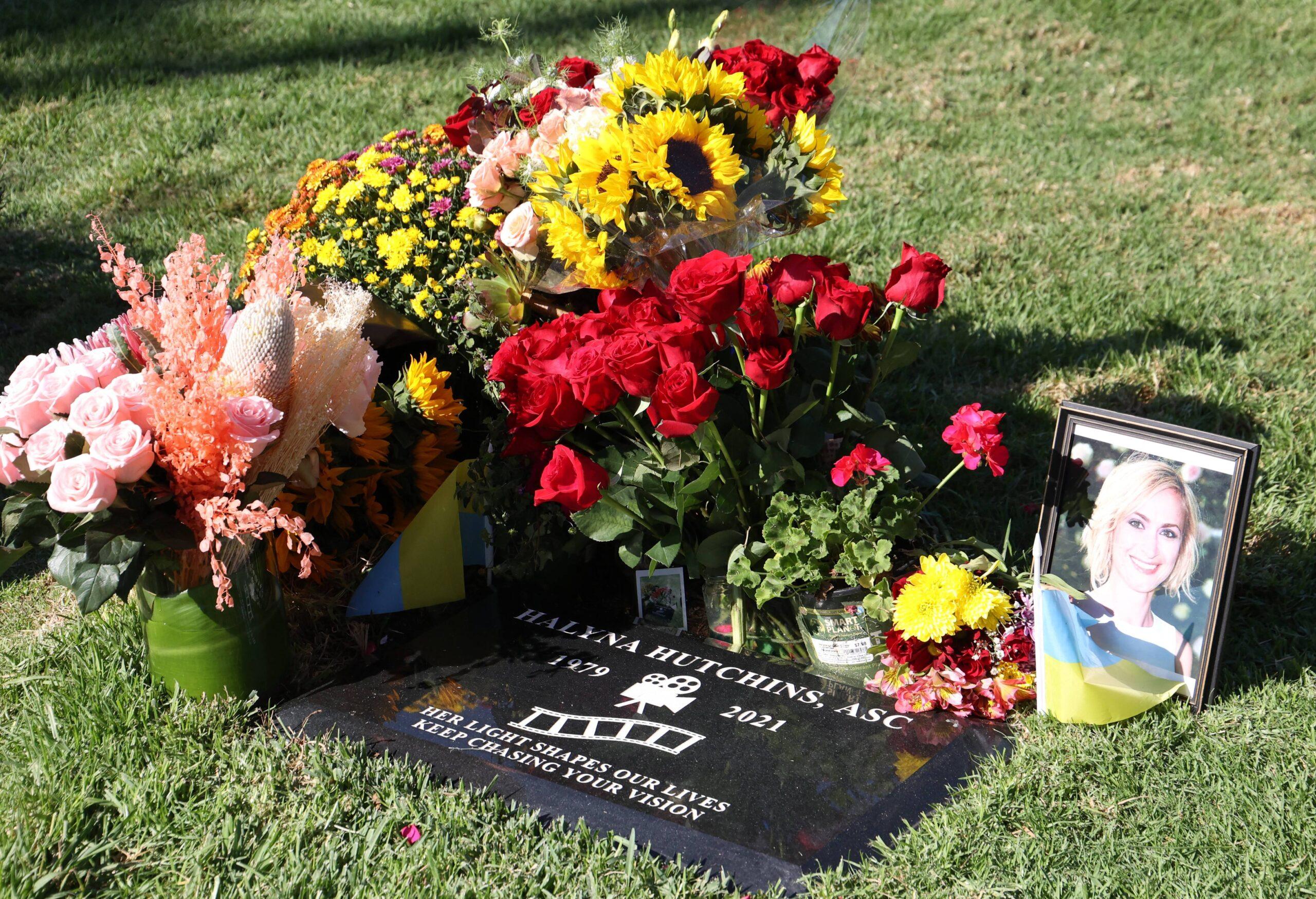 "Rust" movie shooting victim Halyna Hutchins mother, Olga traveled from Ukraine to Hollywood to lay flowers on her daughters grave on the 2nd anniversary of her death