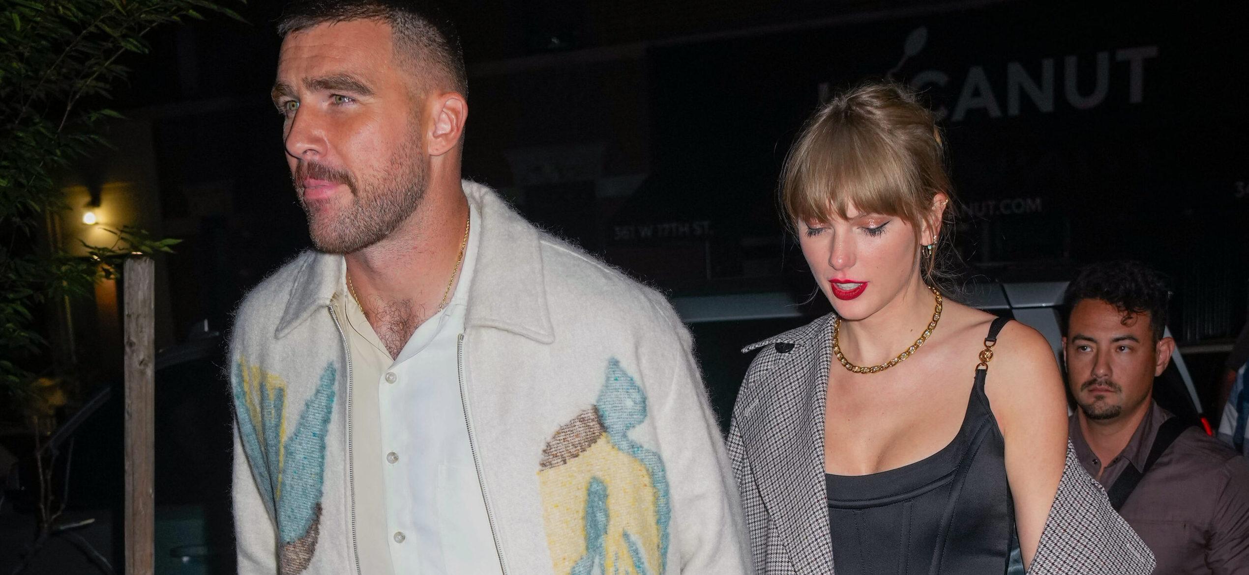 Taylor Swift and Travis Kelce attend the SNL afterparty in New York