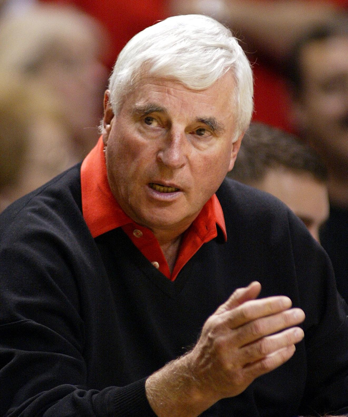 Bob Knight watches from the bench during the second period of Texas Tech's game against Baylor University in Lubbock