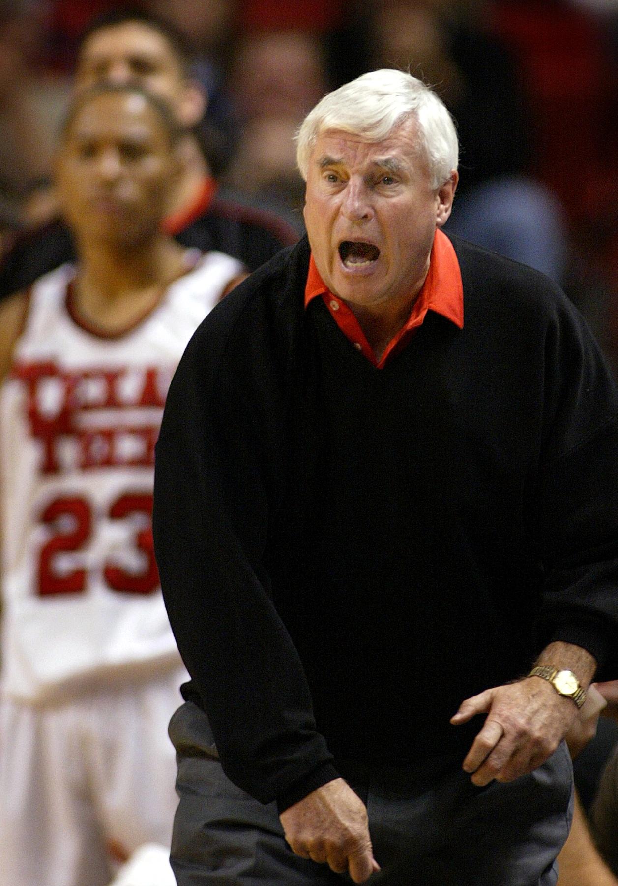 Bob Knight reacts during the second period of Texas Tech's game against Baylor University in Lubbock