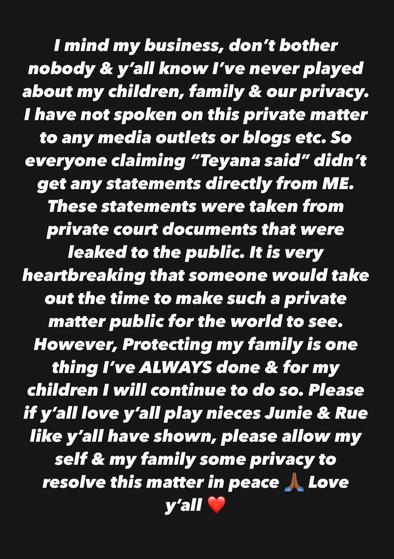 Teyana Taylor Focused On 'Protecting Family' Amid Leaked Divorce Documents