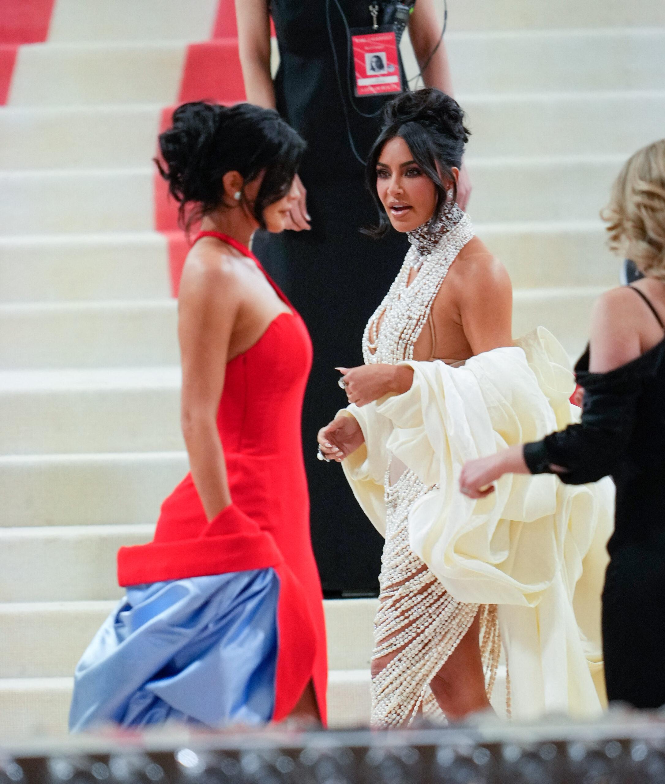 Kylie Jenner and Kim Kardashian at the 2023 Metropolitan Museum of Art Costume Gala honoring Karl Lagerfeld