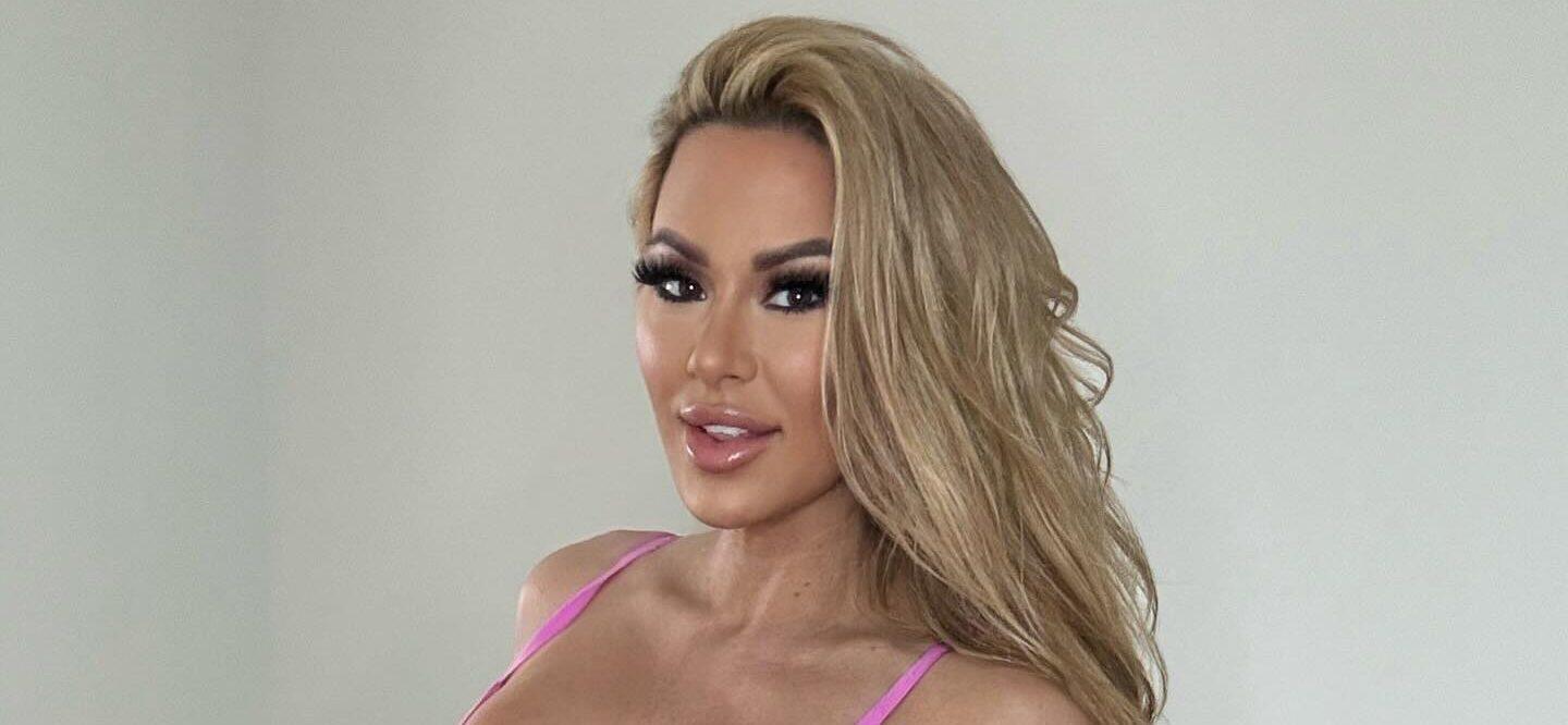 Kindly Myers in pink lingerie