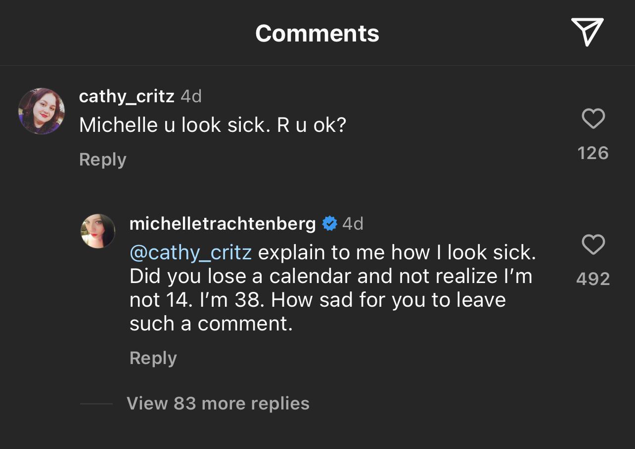 Michelle Trachtenberg Slams Instagram User For Their 'U Look Sick' Comment