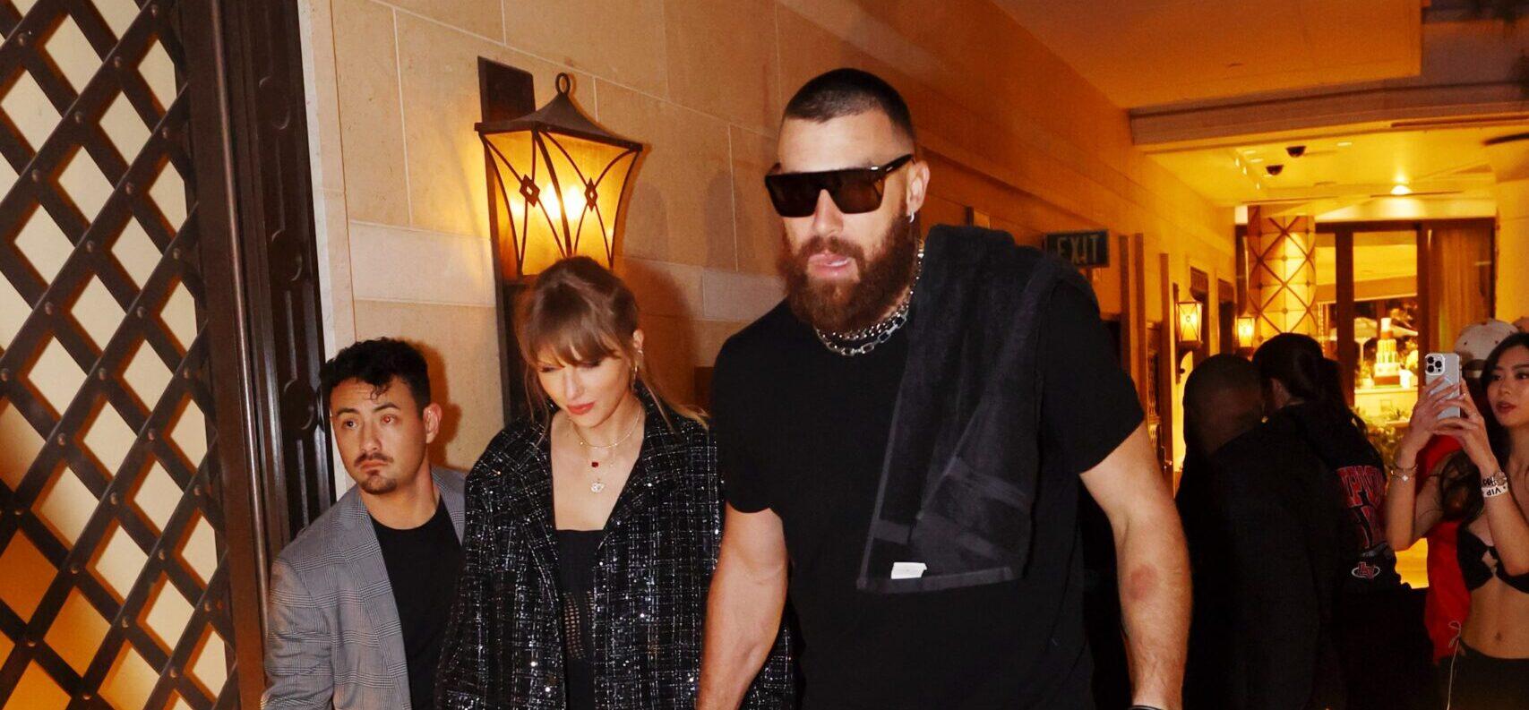 Travis Kelce & Taylor Swift Pack On PDA In Vegas Nightclub After Super Bowl [PHOTOS]