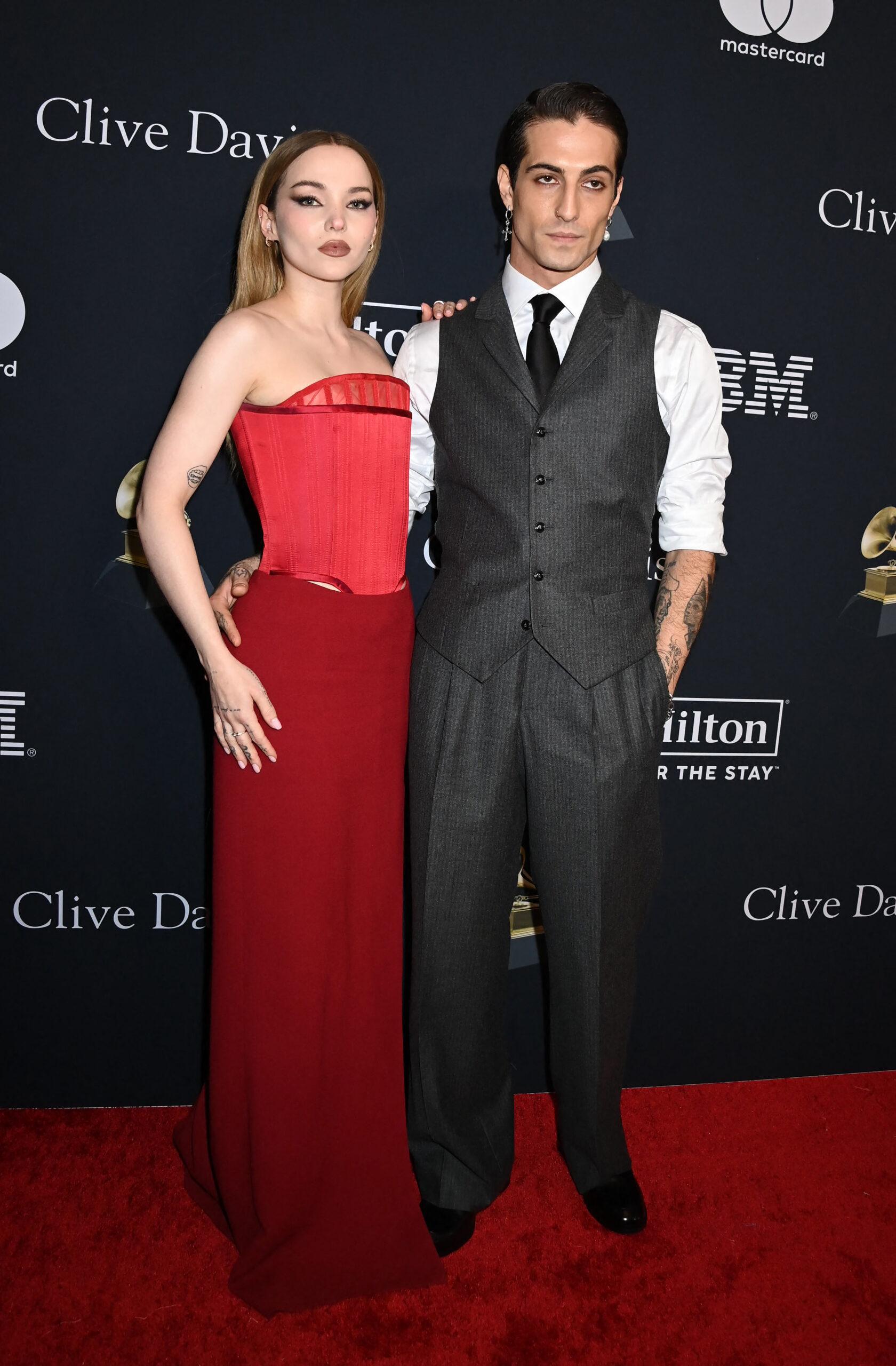 Pre-GRAMMY Gala. 03 Feb 2024 Pictured: Dove Cameron and Damiano David. Photo credit: Tammie Arroyo / AFF-USA.com / MEGA TheMegaAgency.com +1 888 505 6342 (Mega Agency TagID: MEGA1091769_030.jpg) [Photo via Mega Agency]