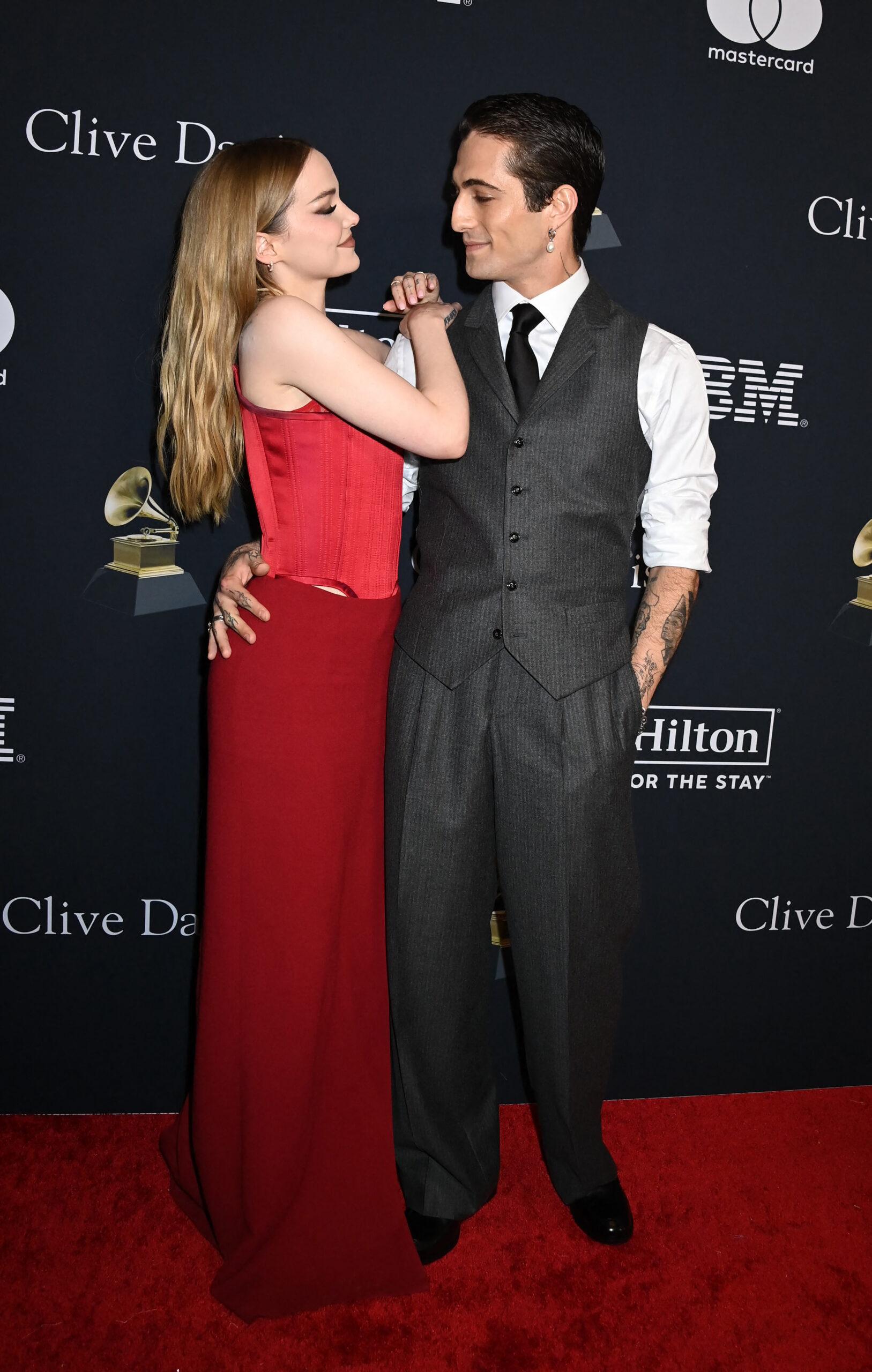 Pre-GRAMMY Gala. 03 Feb 2024 Pictured: Dove Cameron and Damiano David. Photo credit: Tammie Arroyo / AFF-USA.com / MEGA TheMegaAgency.com +1 888 505 6342 (Mega Agency TagID: MEGA1091769_031.jpg) [Photo via Mega Agency]