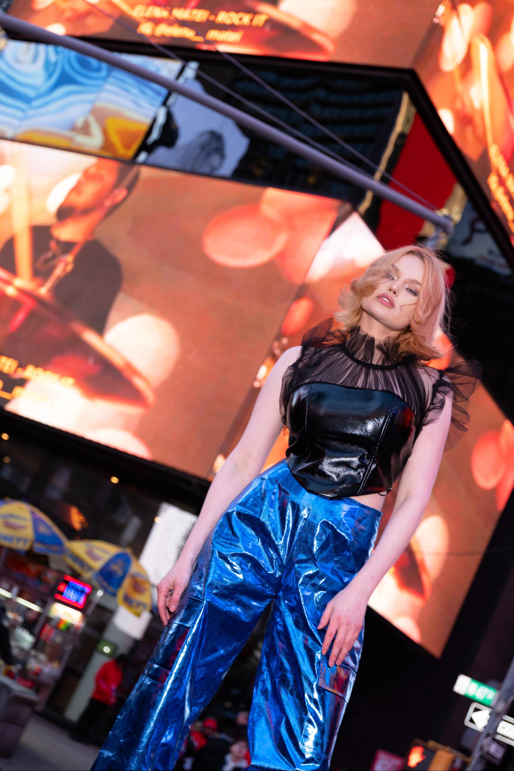International star Elena Matei takes over New York's Times Square for the launch of 'Rock It'. [PHOTOS]