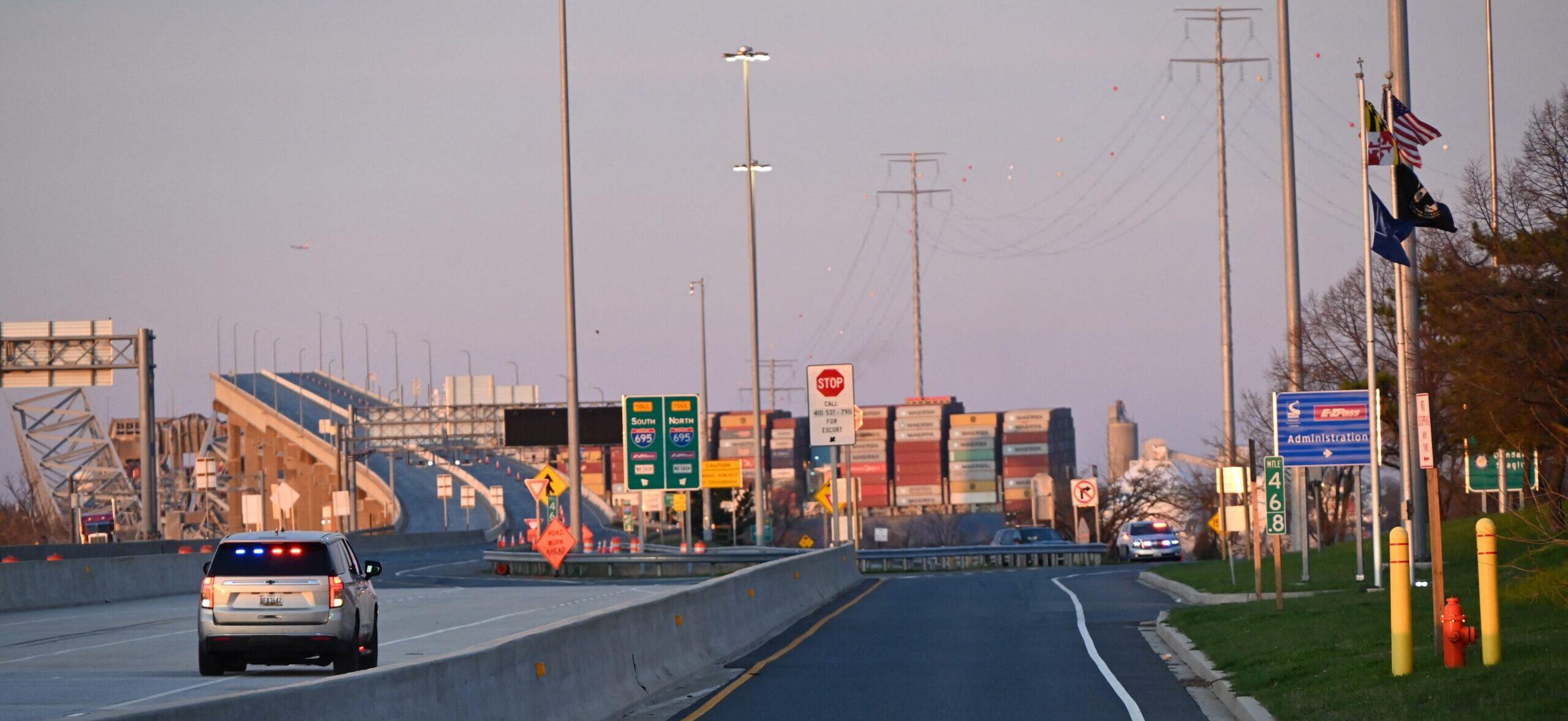 Francis Scott Key Bridge in Baltimore collapsed after a column was hit by a large container ship - 26 Mar 2024