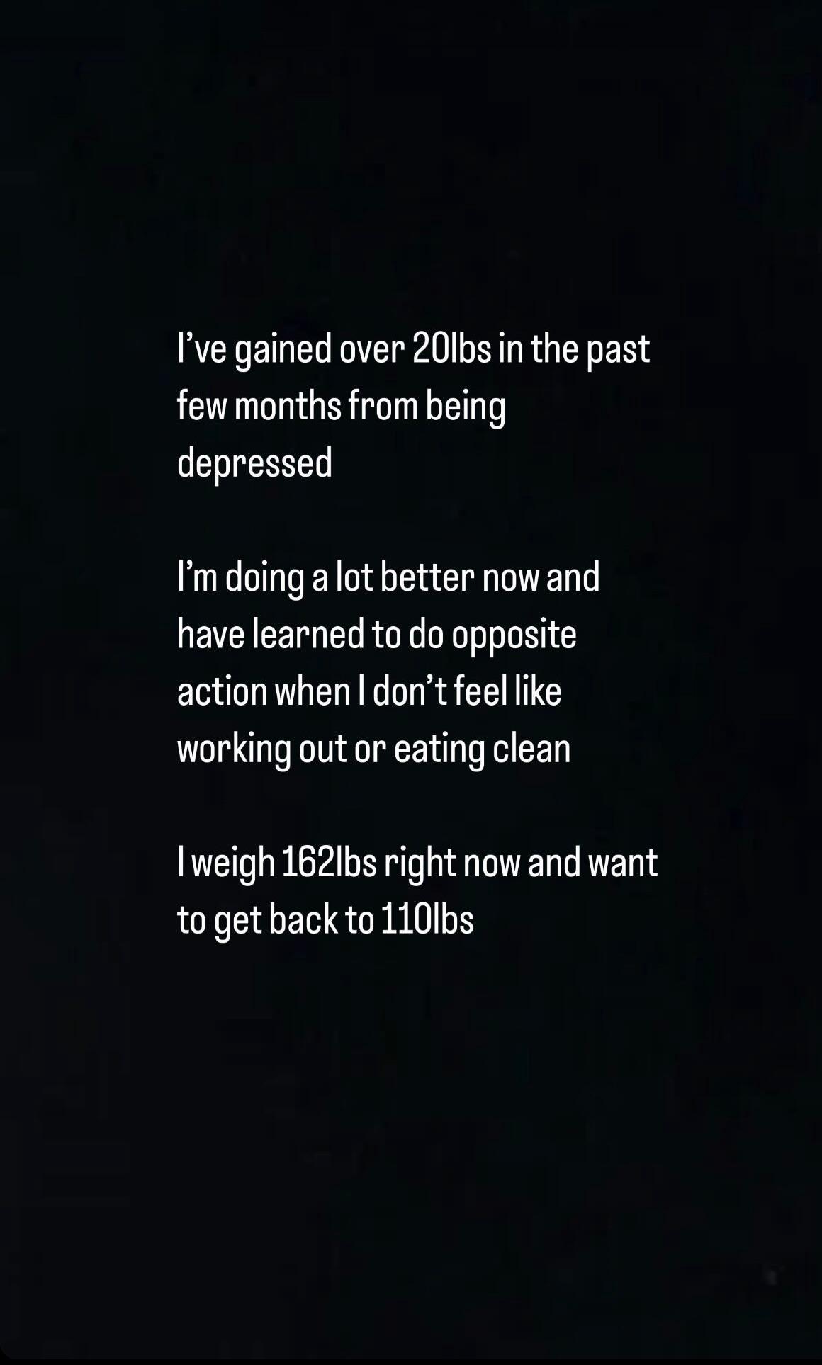 Amanda Bynes Instagram Story details weight gain