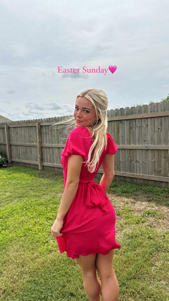 Olivia Dunne looking pretty in a pink dress on Easter Sunday.