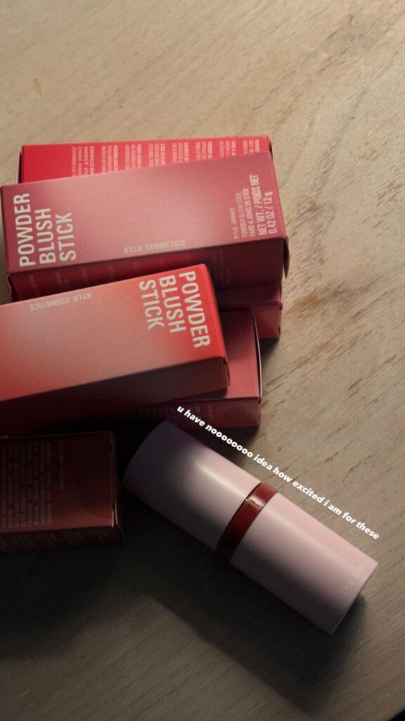 Kylie Jenner teases new powder blush sticks.