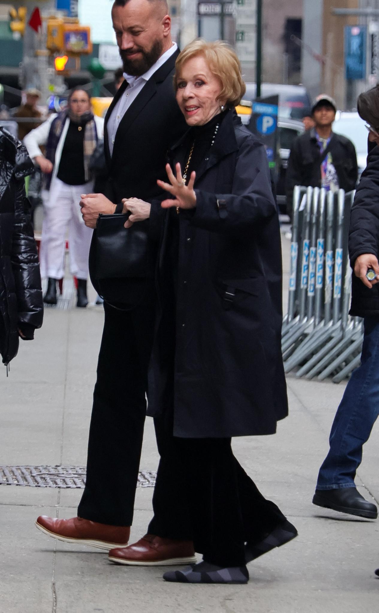 Comedy legend Carol Burnett seen arriving for an appearance this evening on the Late Show with Stephen Colbert in New York City