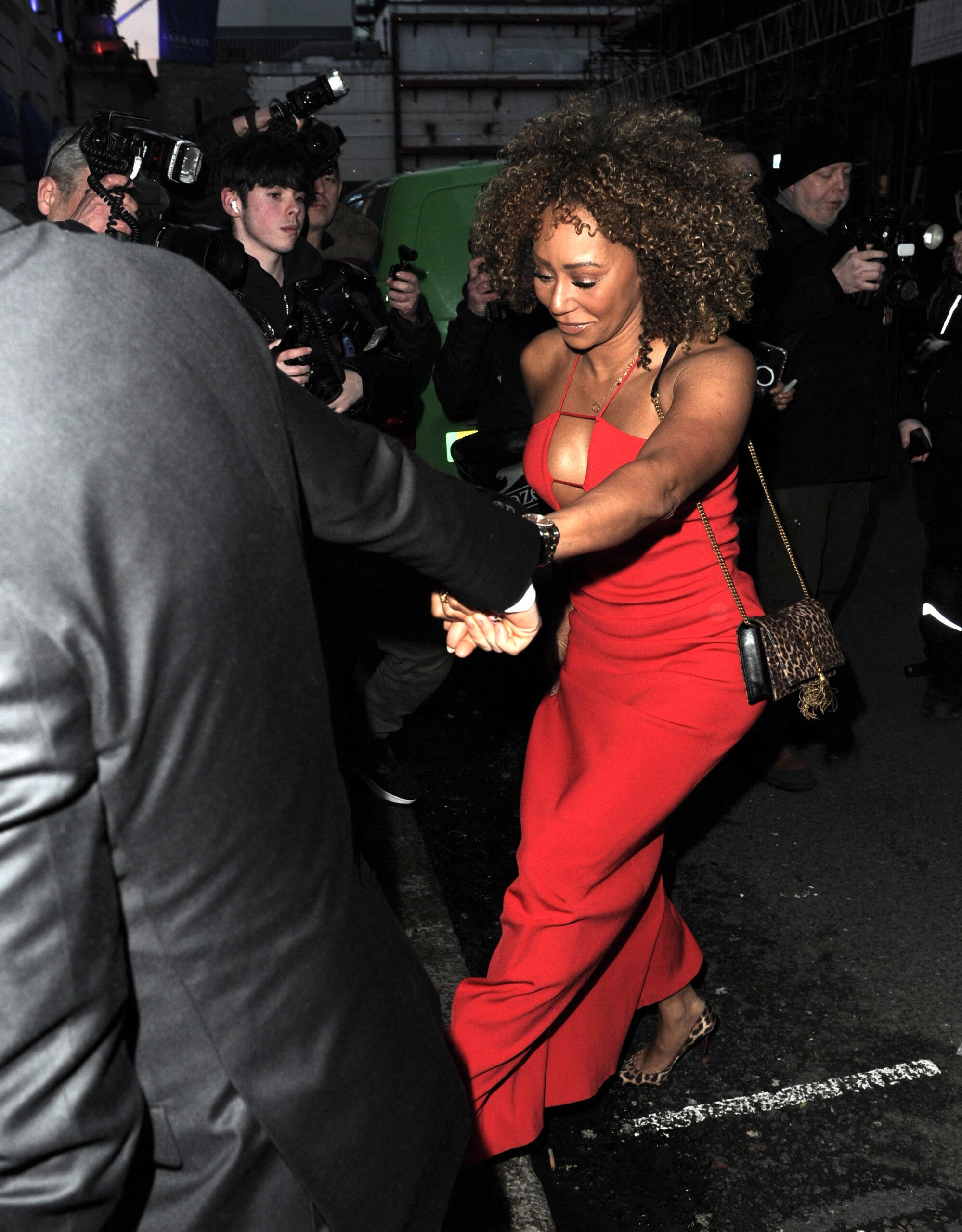 Mel B arriving at Victoria Beckham's 50th birthday party