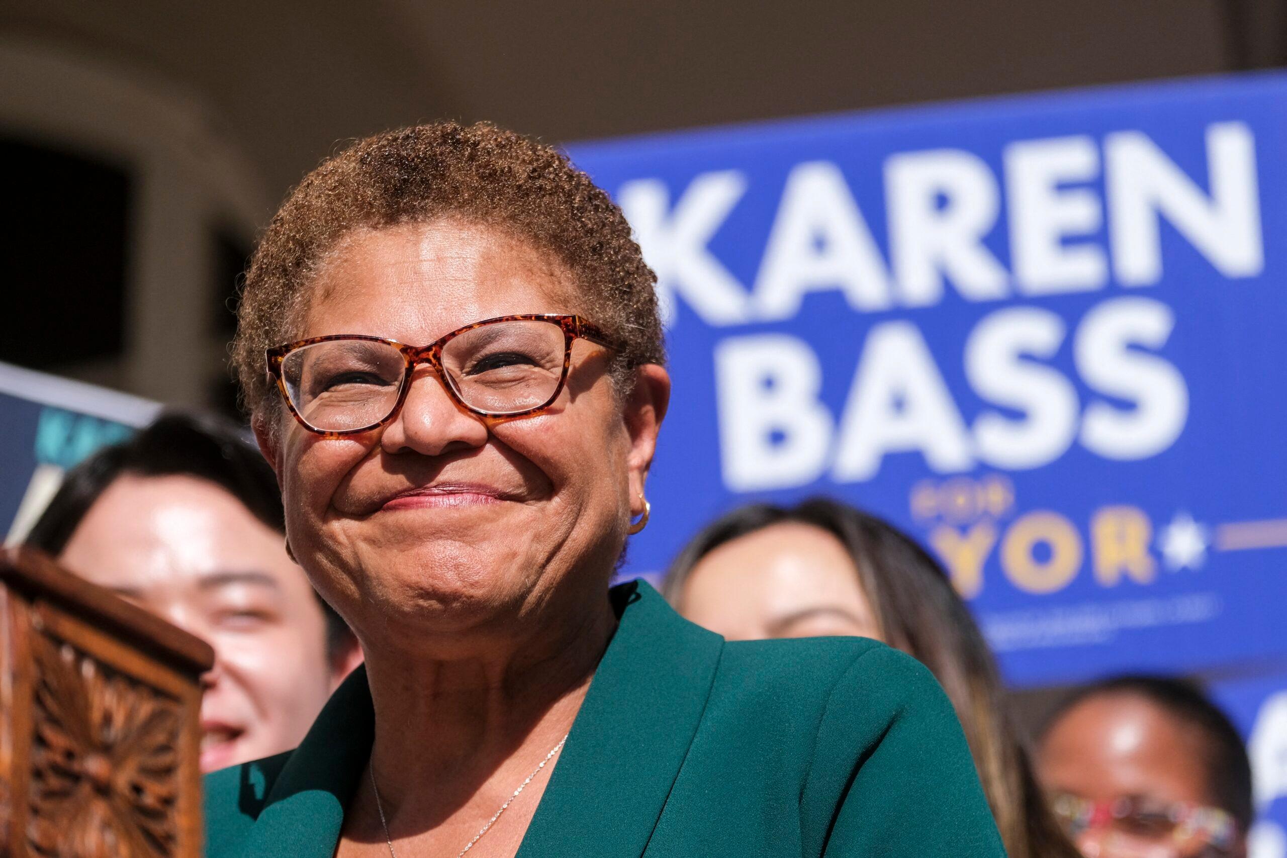 Mayor Karen Bass spoke in a media conference to make ''brief remarks'' to discuss her election victory