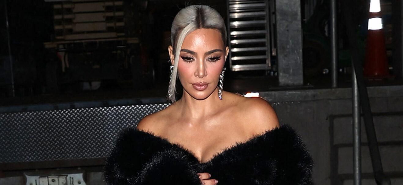 Kim Kardashian stunned in a black Faux Fur coat showing off her new platinum blonde hair at the Homeboy Industries Gala where she was honored