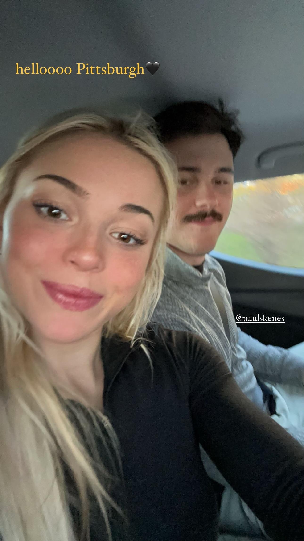 Olivia Dunne takes a selfie in the car with Paul Skenes.