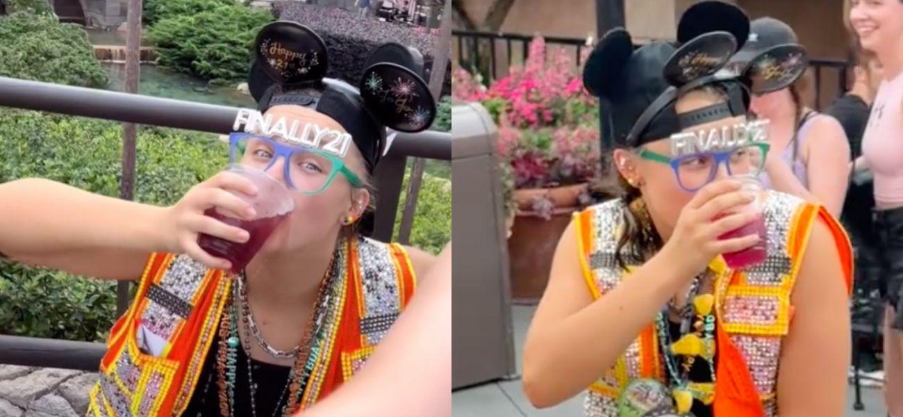 JoJo Siwa drinking at Disney