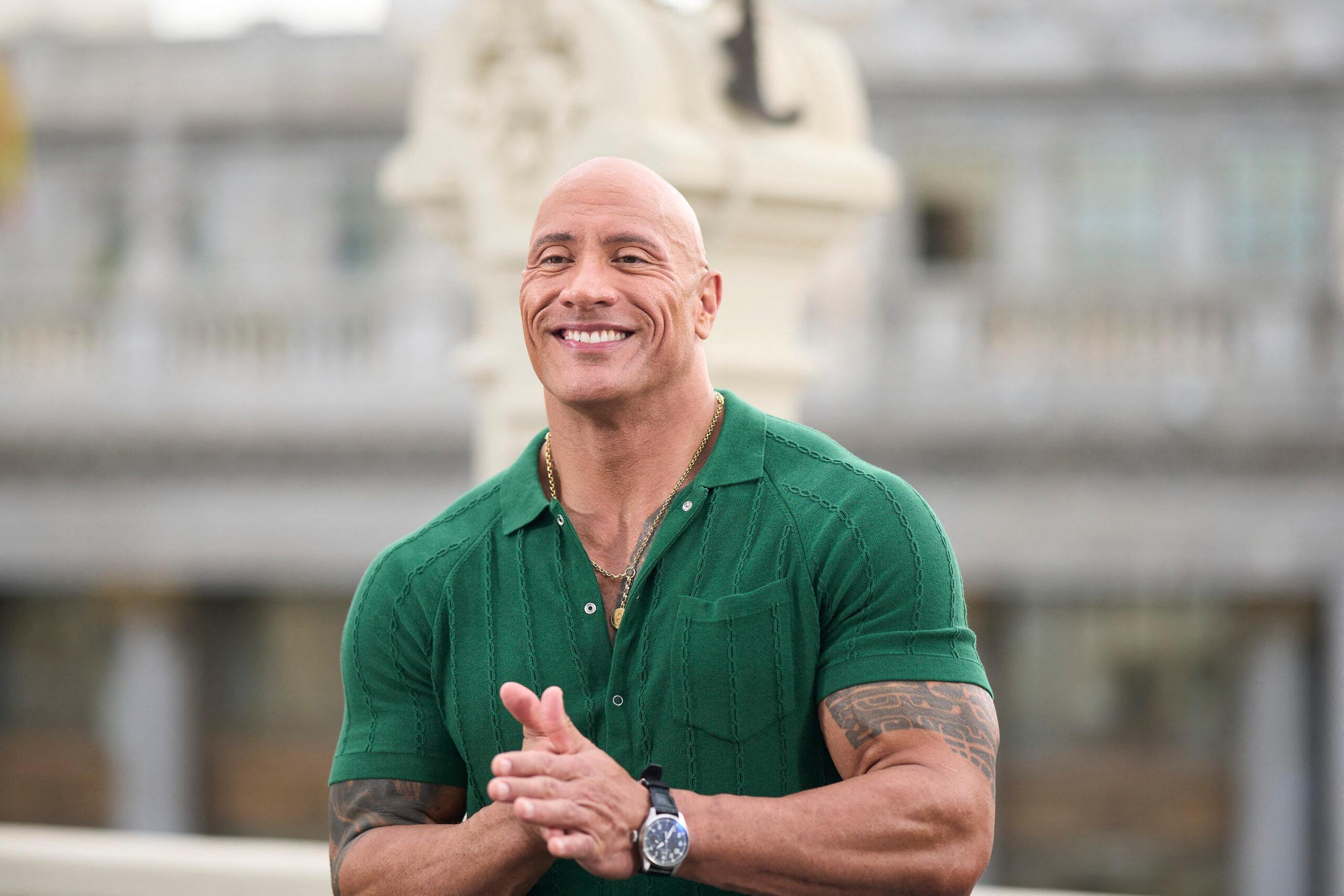 Dwayne Johnson in green shirt