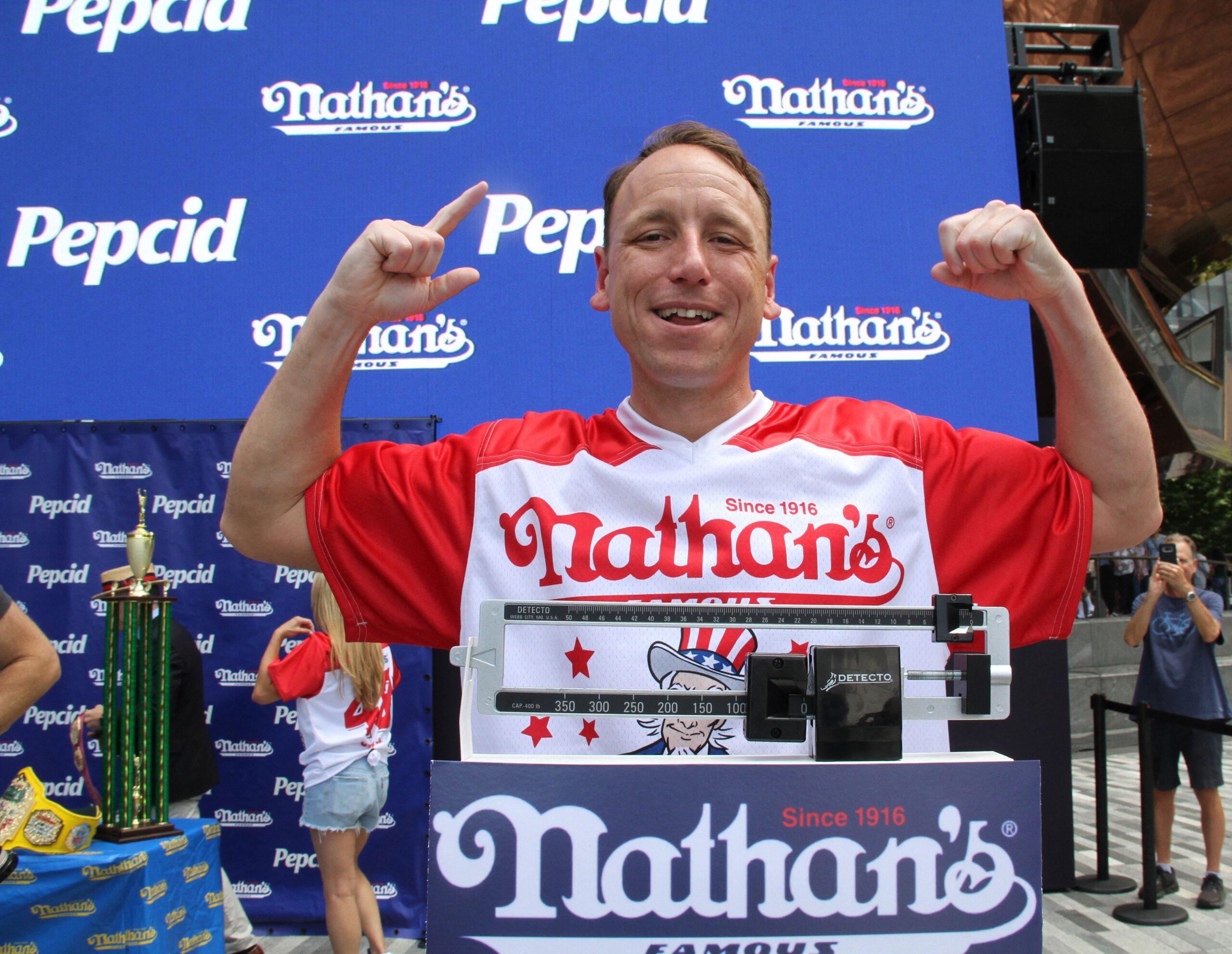 Joey Chestnut at Nathan's hot dog eating contest