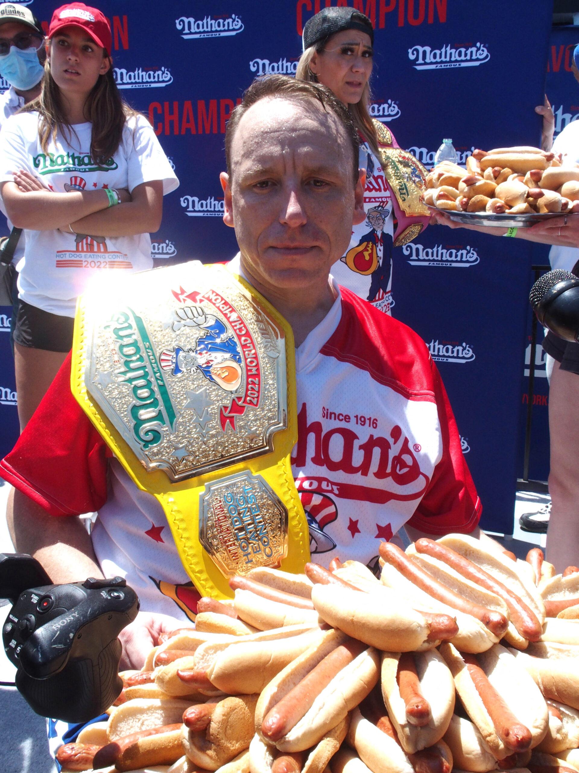 Joey Chestnut at Nathan's hot dog eating contest