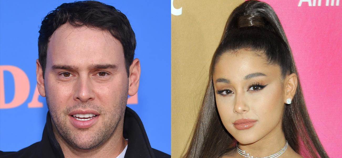 A collage of Ariana Grande and her formerly estranged manager Scooter Braun on red carpets