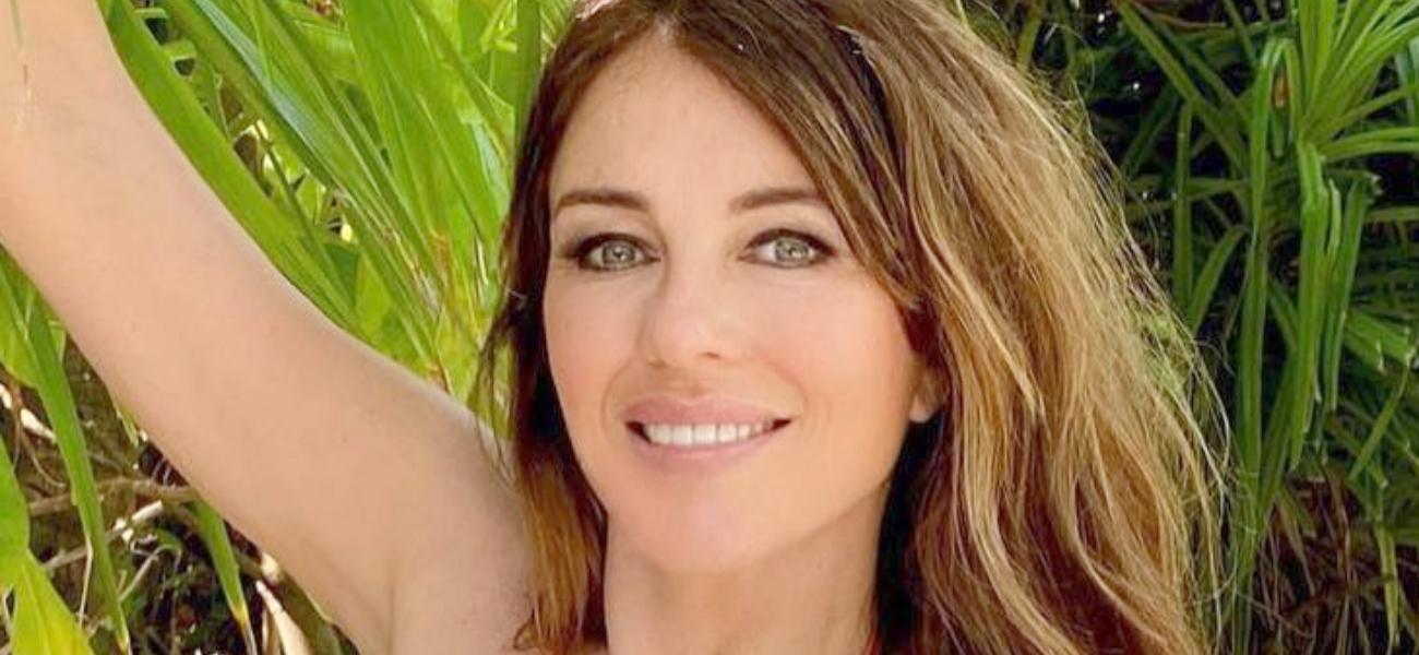 Elizabeth Hurley smiles outdoors