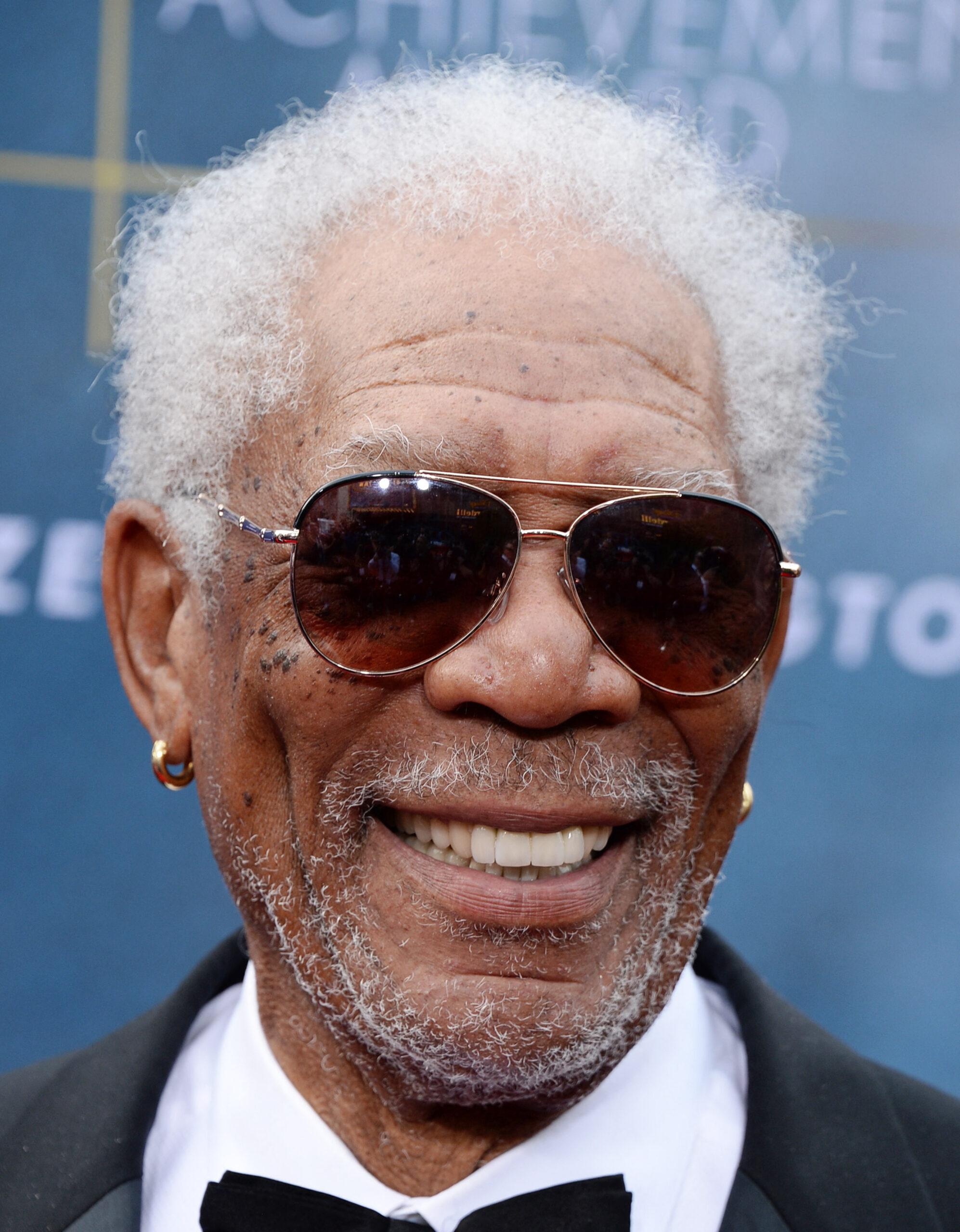 Close up of Morgan Freeman wearing sunglasses