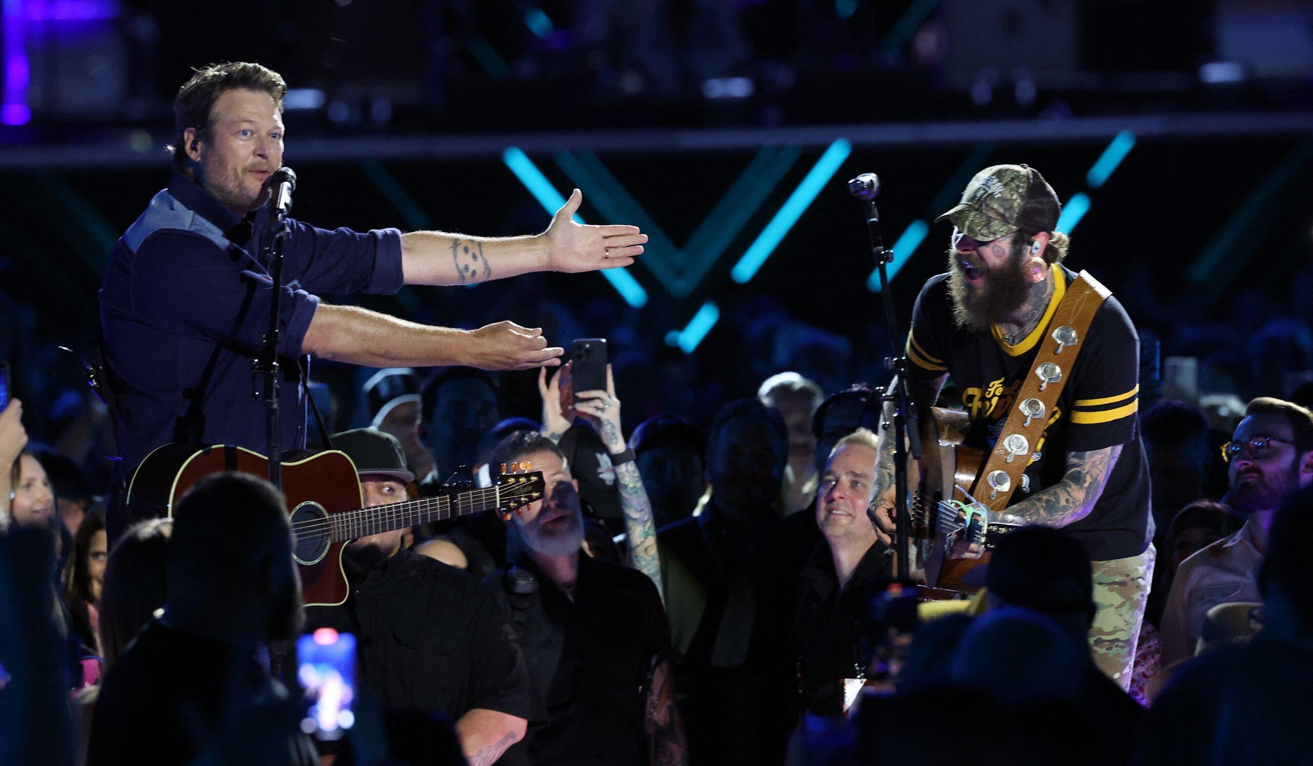 Post Malone and Blake Shelton at CMA Fest 2024