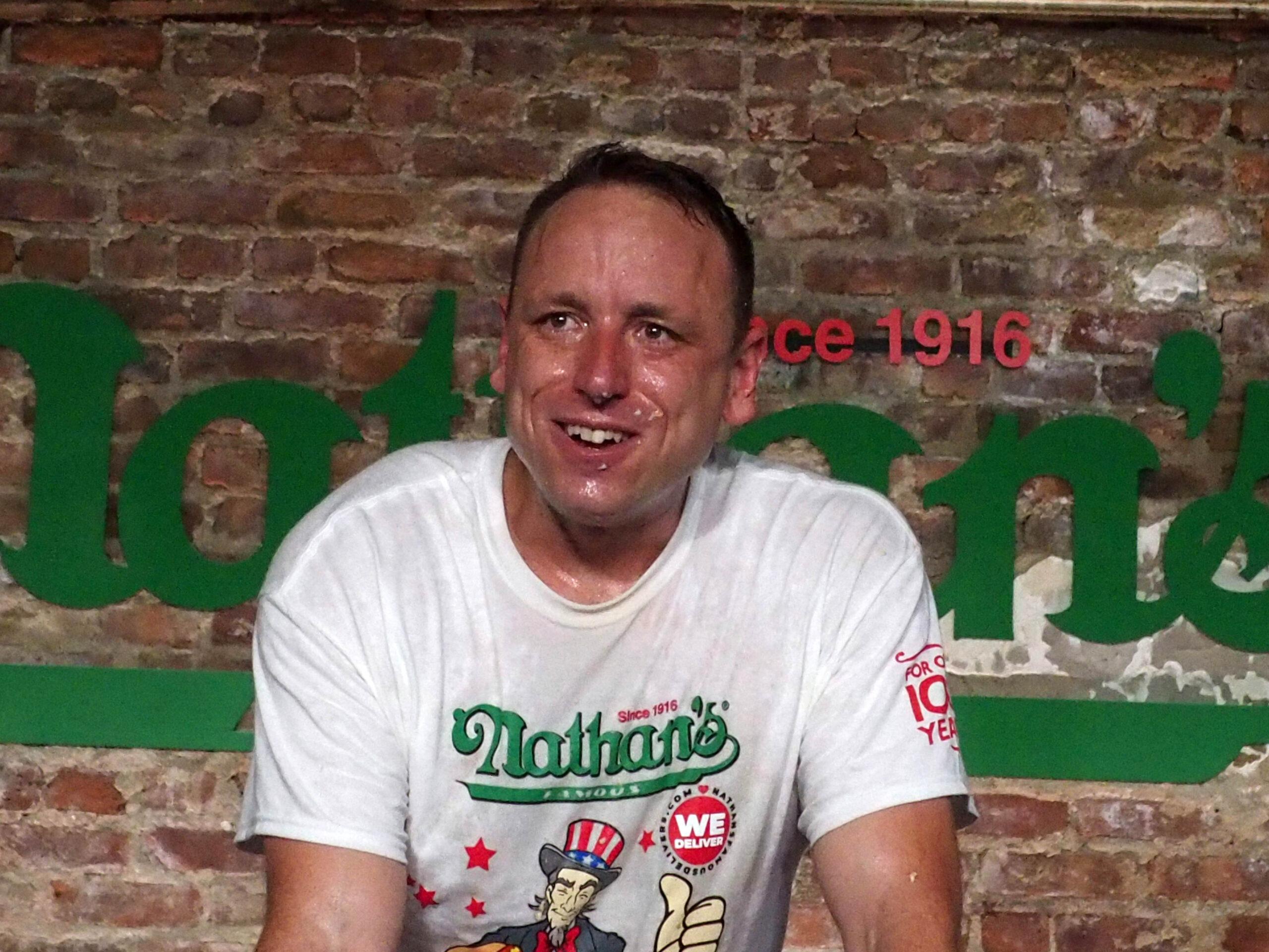 Joey Chestnut at Nathan's Fourth of July Hot Dog Eating Contest 2020