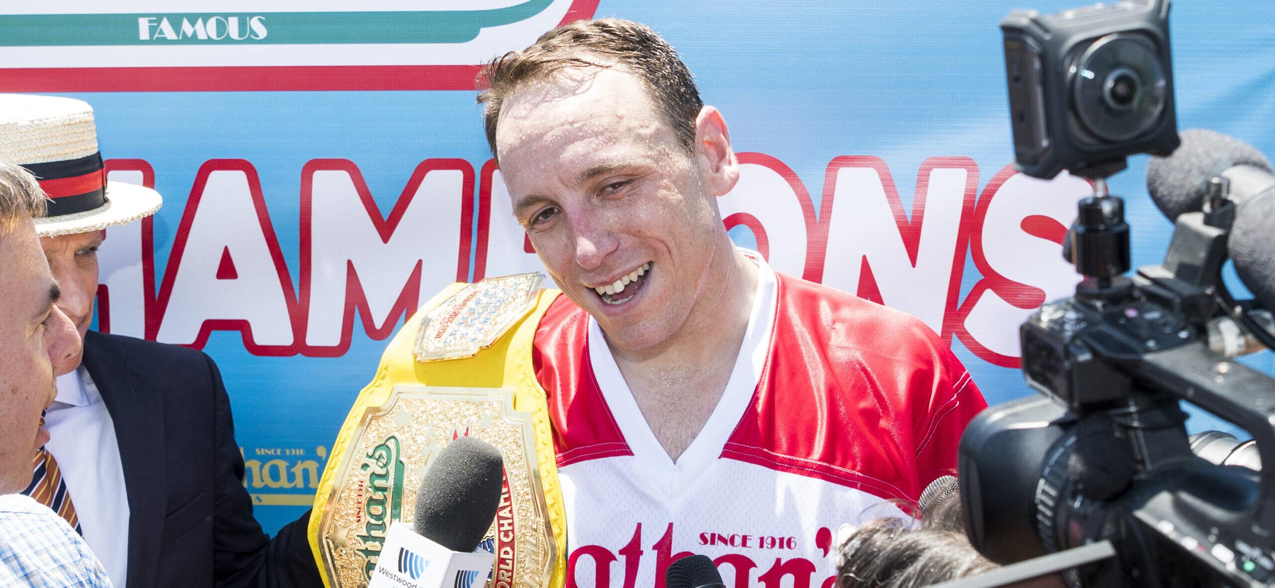 Joey Chesnut at Nathans Famous International Hot Dog Eating Contest