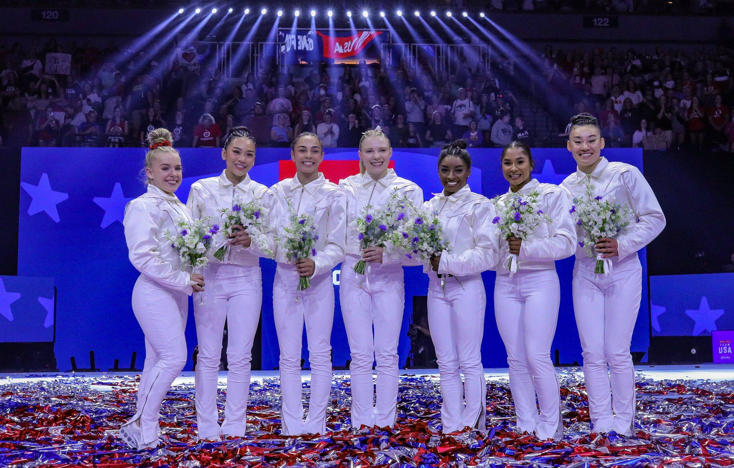 Simone Biles, Suni Lee, Jordan Chilles, Jade Carey, Hezly Rivera at 2024 Olympic Trials