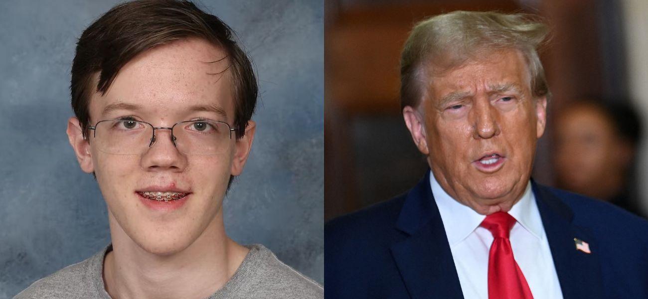 Thomas Matthew Crooks yearbook photo (left) Donald Trump in court (right)