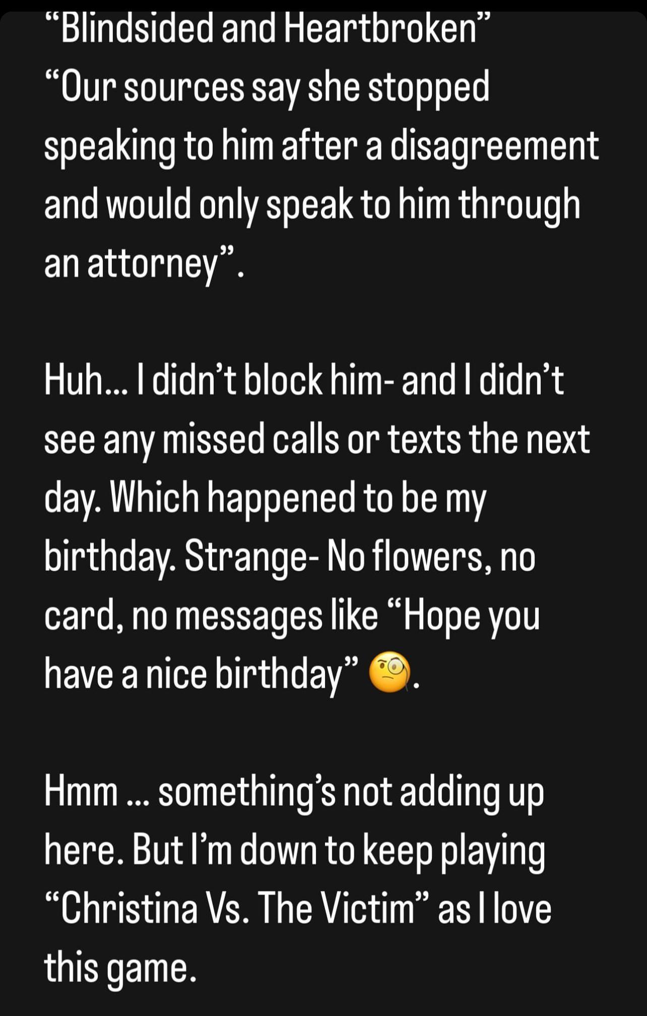 Christina Haack's post on her Instagram stories in response to news of Josh hall feeling blindsided by divorce