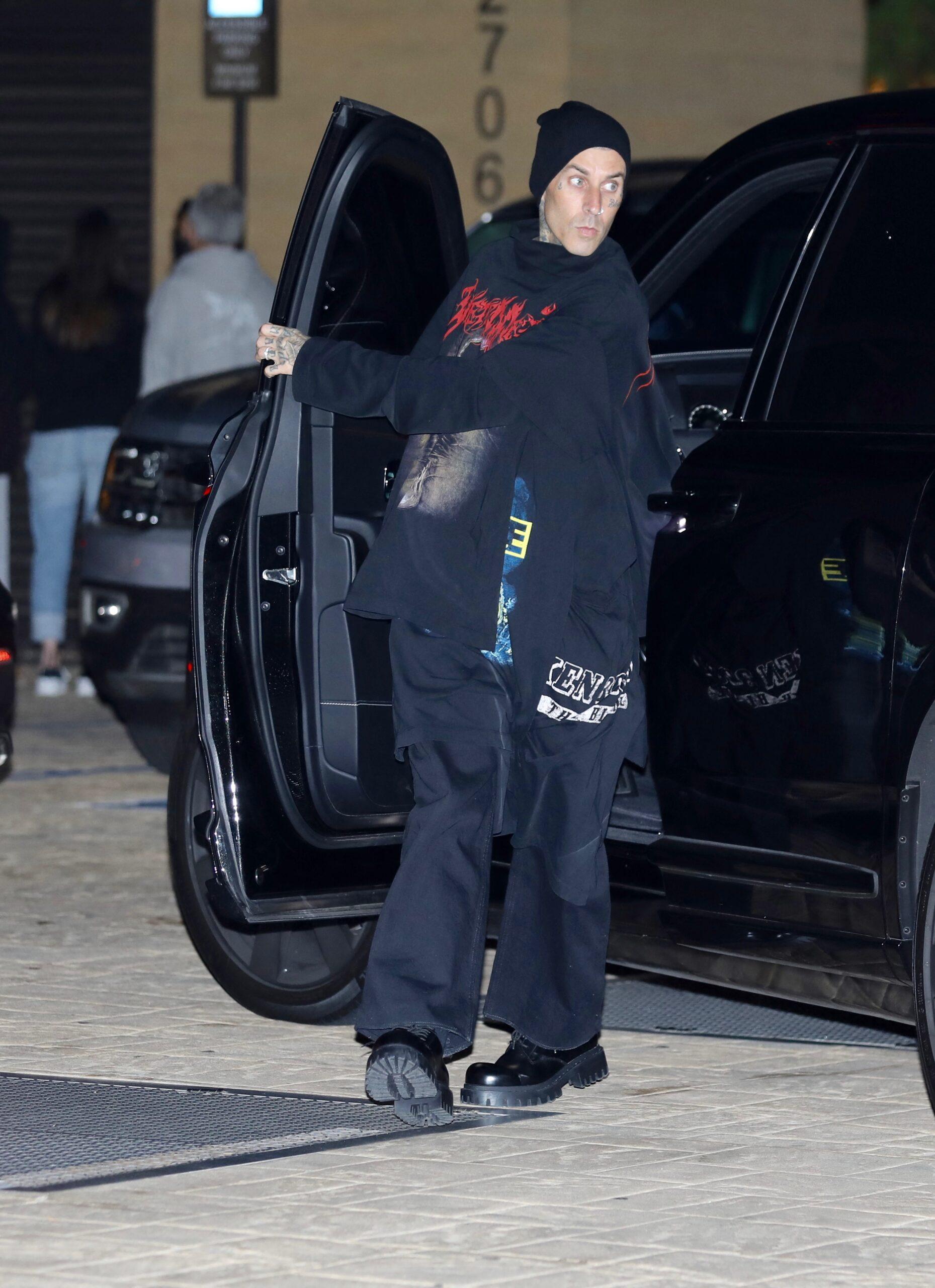 Kourtney Kardashian and Travis Barker are seen arriving at Nobu Malibu